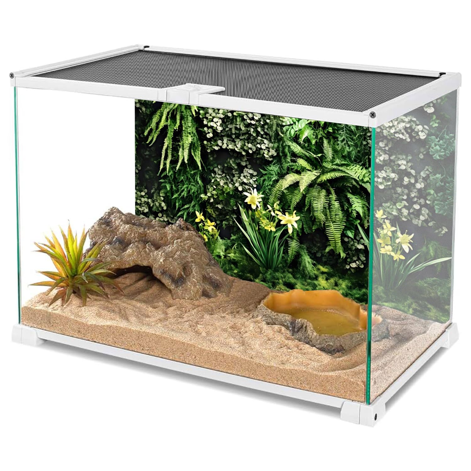MIRRORANG 76x30cm Tropical Plants Fish Tank Background Tropical Green Leaves Flowers Terrarium Background Rainforest Reptile Habitat Background - Image 3