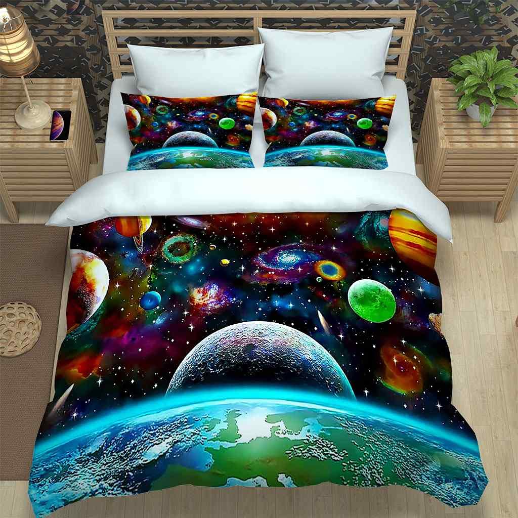 ZPOEQW Juego De Ropa De Cama 180X220Cm 3 Piezas Impresión Planeta del Espacio De Color 3D Juego De Funda Nórdica De Microfibra para Cama 105, 1 Funda De Edredón Y 2 Fundas De Almohada 50X75Cm