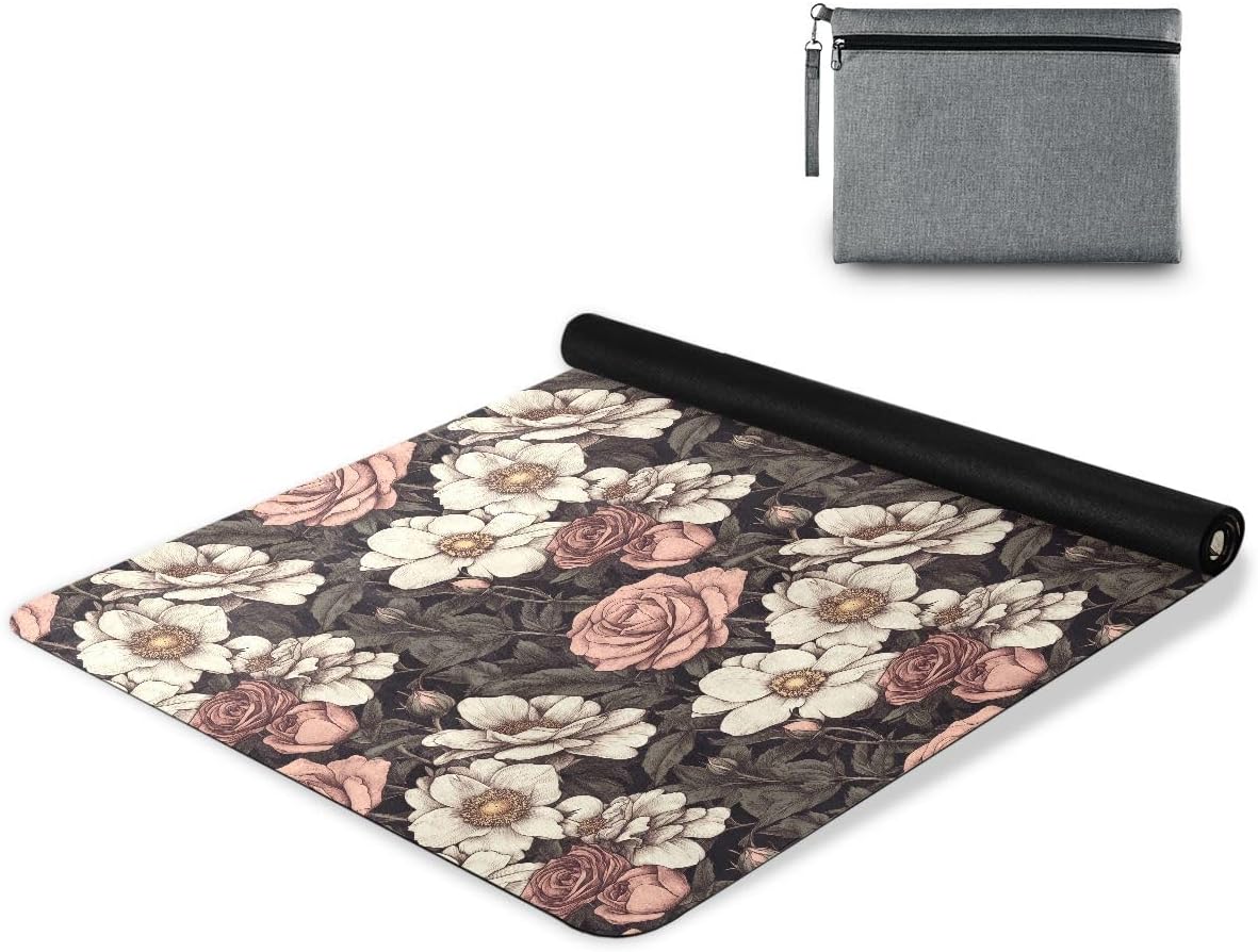 ALAZA Vintage Roses and Flower Yoga Mat Non Slip Fitness Exercise Mat, Workout Mat for Yoga, Pilates and Floor Exercises