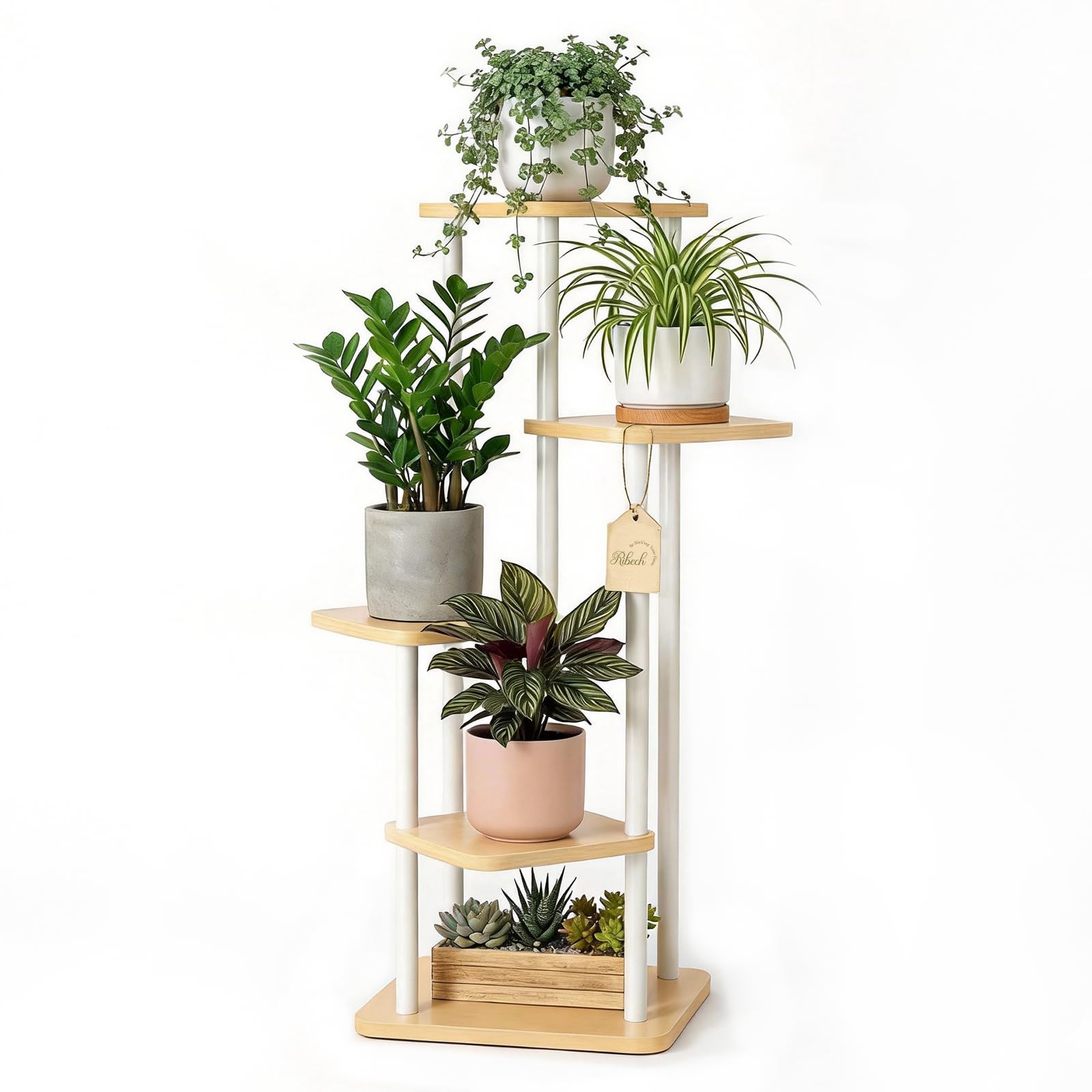 Ribech Soporte para Plantas de Interior Estante para Plantas 5 Niveles, Soporte de Flores de Metal para Interior/Exterior, Jardineras para Balcón Salón, Blanco