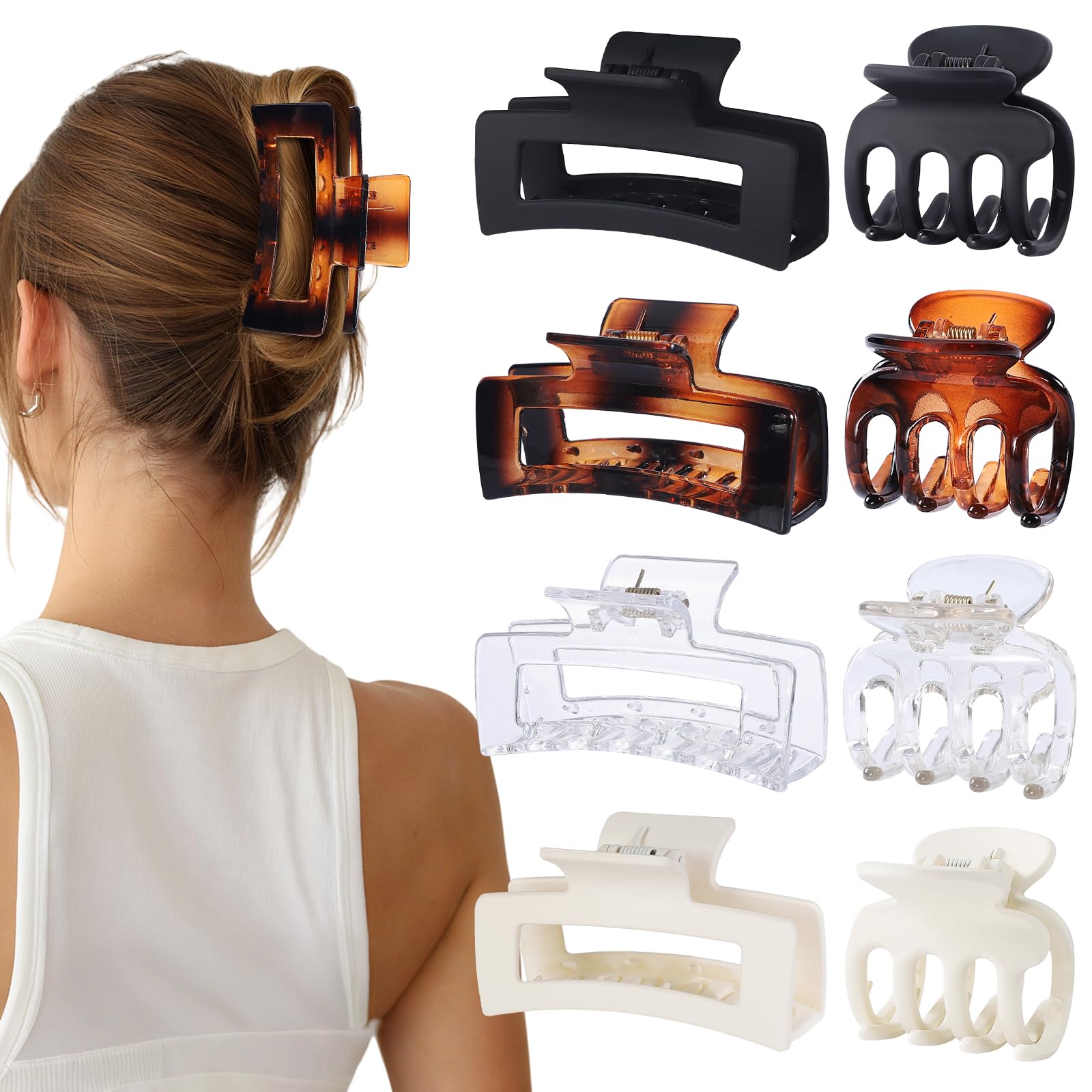 SMKSL Medium Hair Clips for Women 8 Pcs Small Claw Clips for Thin and Thick Hair 2 Styles Hair Claw Clips Combination Rectangle Banana Jaw Hair
