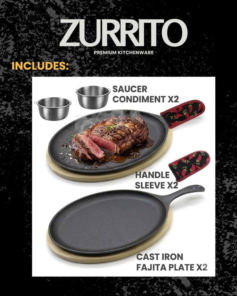 Cast Iron Fajita Skillet Set - Restaurant Quality -3