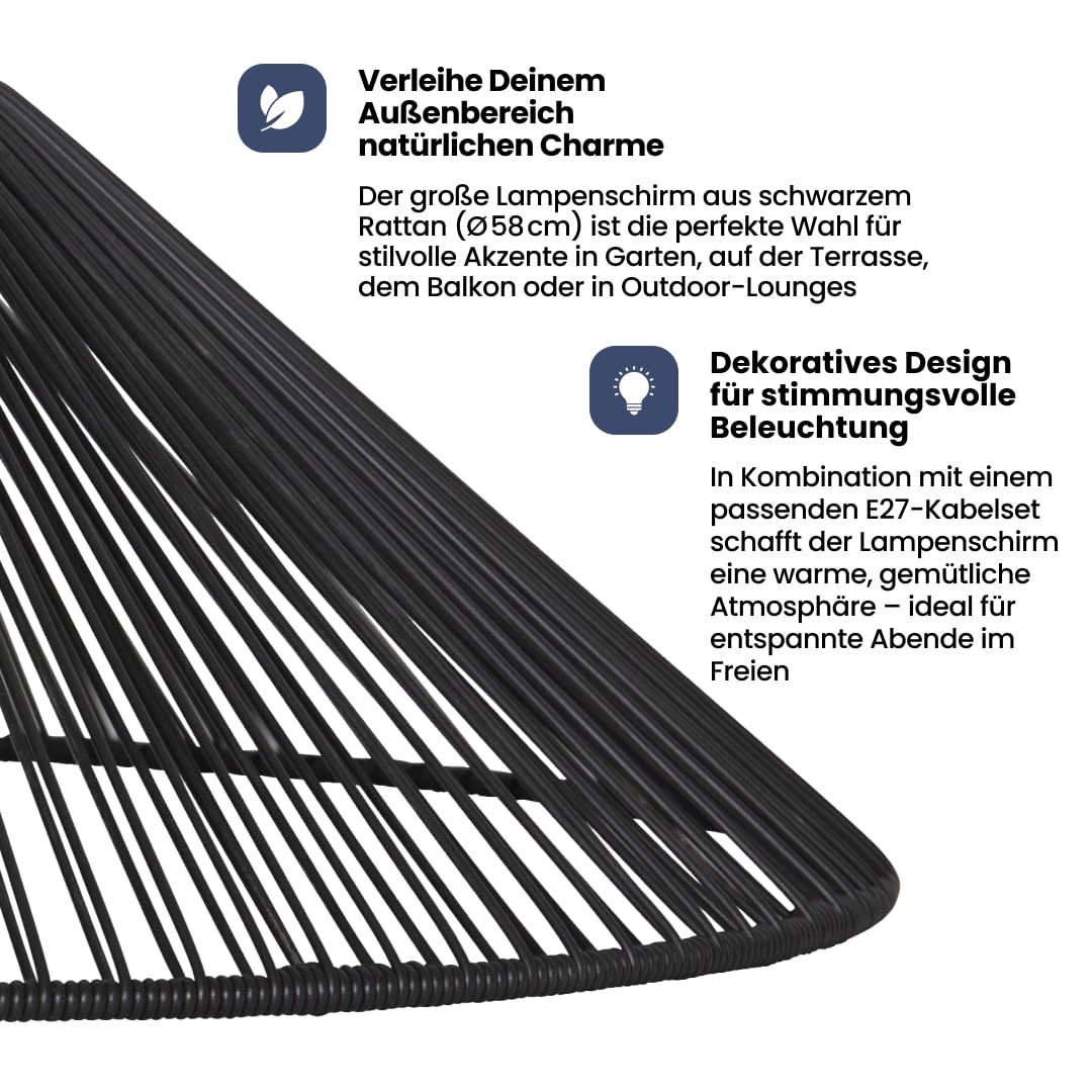 Star Trading Rattan Lampenschirm Outdoor E27 Schwarz – 58 cm
