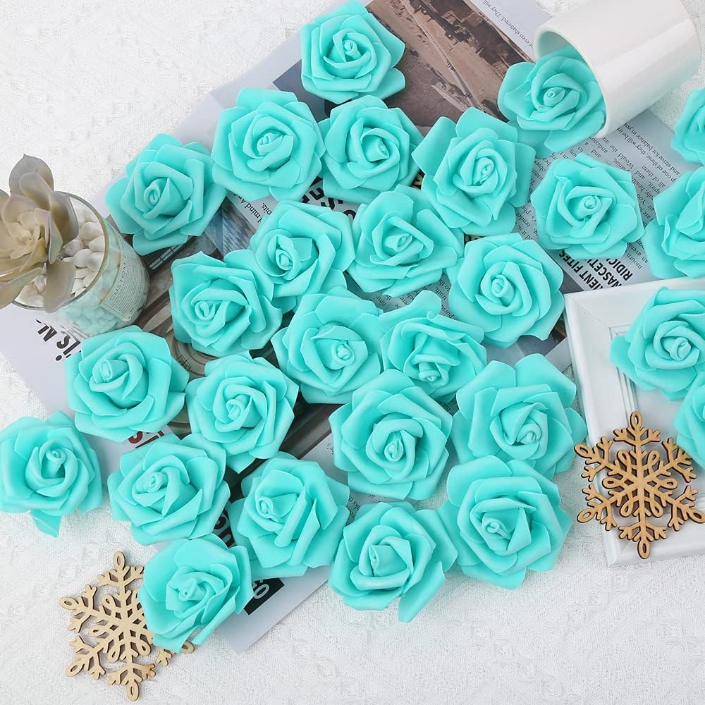Artificial Rose Flower Heads, 100pcs Teal Green Roses Artificial Flower Foam Rose for DIY Wedding Bouquets Centerpieces Arrangements Party Baby Shower Home Decor (Stemless,Teal Green) - Image 5