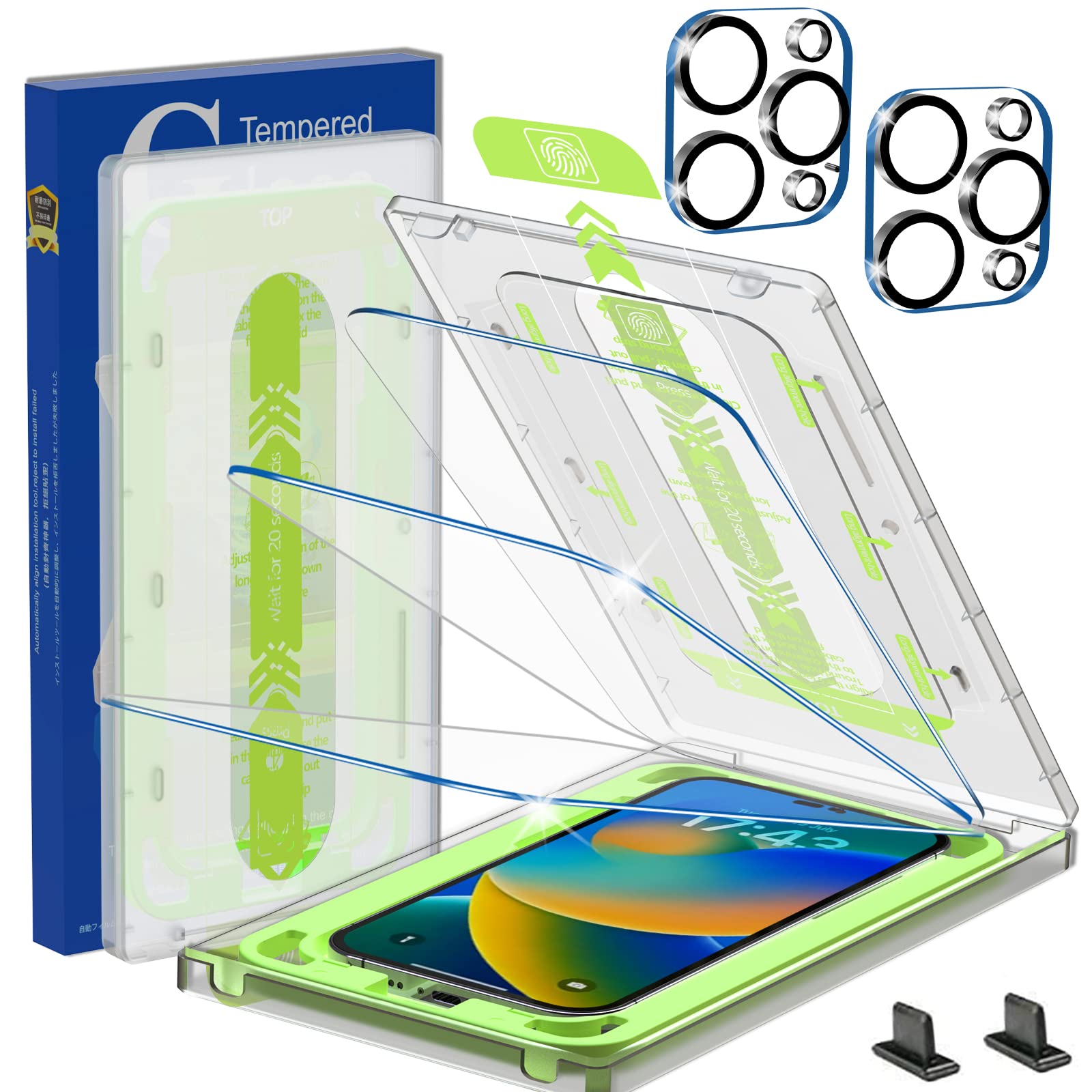 JOLOJO 3+2 Pack Super Hardness Tempered Glass Screen Protector [Bubble/Dust-Free Installation Kit] Compatible for iPhone 14 Pro Max (6.7"),+ Camera Lens Protector + Dust Plug,[Case Friendly]