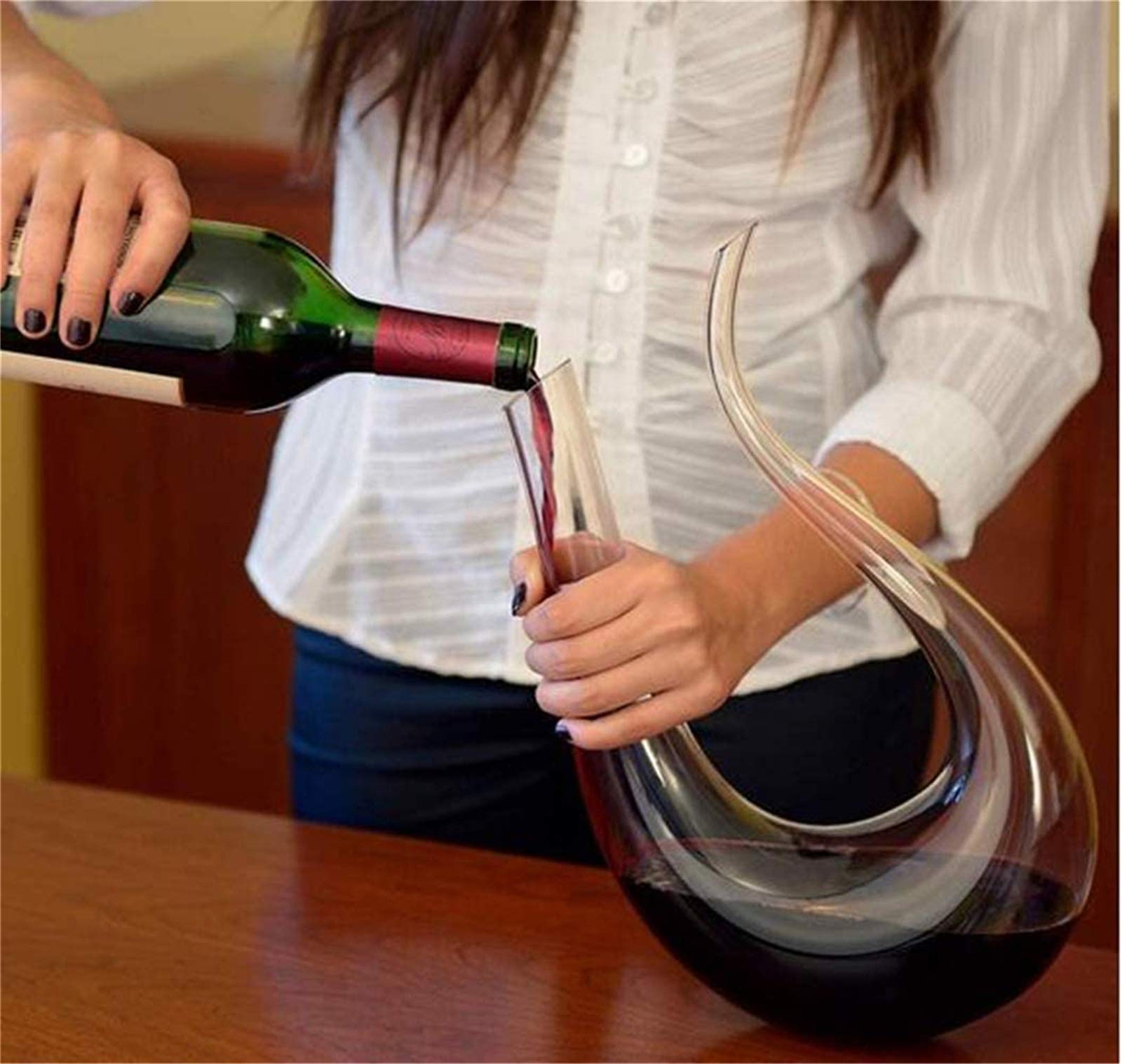 Decantador de vino, 100% sin plomo, en forma de U, hecho de cristal soplado a mano, 1,5 l (Paquete de 2)