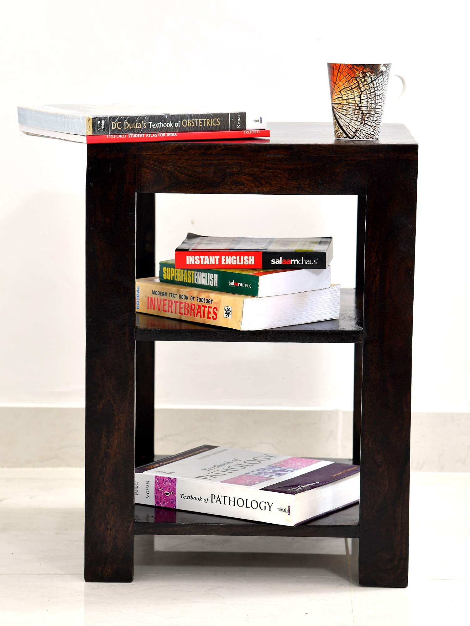 Sheesham Wood Bedside End Table with 2 Shelf Storage for Living Room Bedroom Home Night Stand Wooden Furniture (Mahogany Finish)-image-40