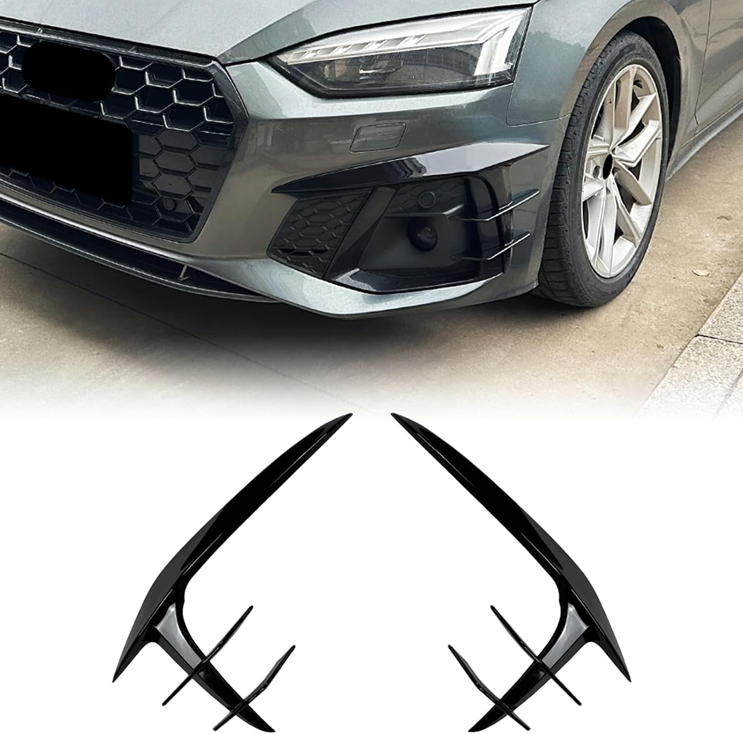 Front Bumper Side Air Vent Trim Decor For Audi A5 S5 F5.5 Sline 2021-2024 Black