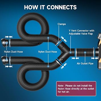 Hon&Guan 3 Inch Diesel Heater Hose Kit, Flexible Nylon Air Vent Set with Adjustable Y Splitter, Two 8FT Ducts, 3FT Outlet Pipe, Air Vents and Clamps for 5KW 8KW Heaters
