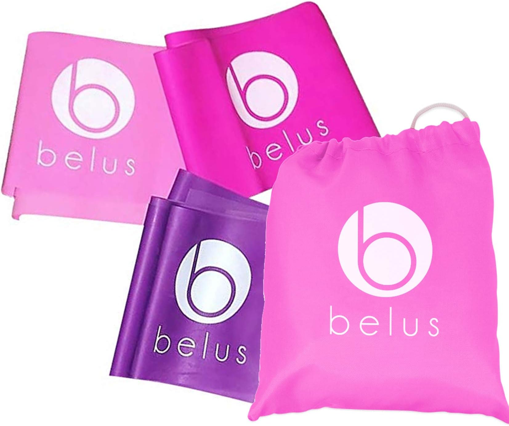 Belus 4 Foot Flat Resistance Band Set For Rehabilitation, Fitness and Working Out. Includes Carry Bag and Digital Guides.
