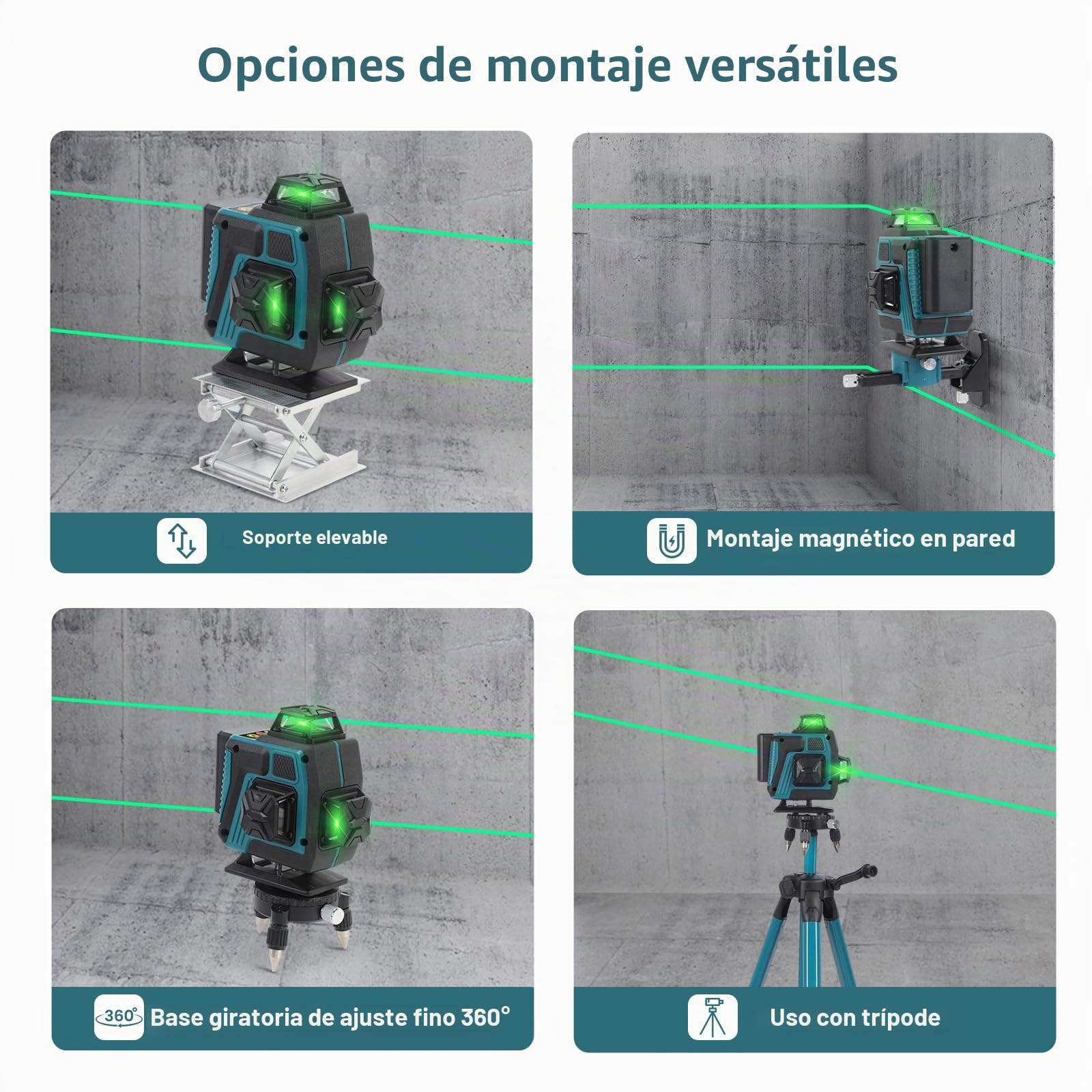 Nivel Láser 4D de 16 Líneas, Mulcort Nivel Láser de Alta Precisión, Herramienta de Nivelación Láser con Nivelación Automática de 3° con 2 Baterías de Litio de 2400 mAh y Trípode de 1 m, Control Remoto