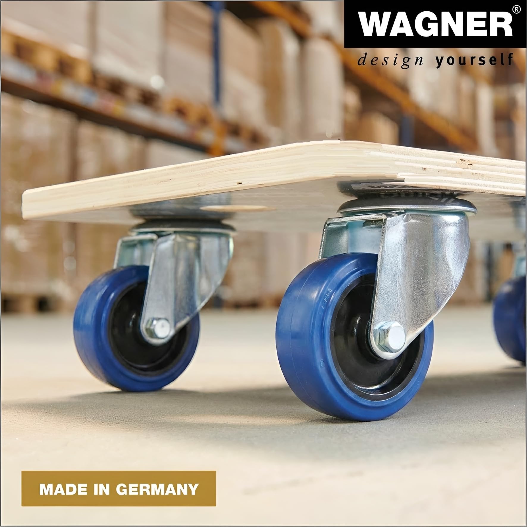 WAGNER Transportroller Transporthilfe 1621 I FSC® Birke Multiplex Maxigrip I 57,5 x 29 x 11 cm, Tragkraft 400 kg I Schwerlastrollbrett I Möbelroller I Umzugsroller Soft-Rollen Kugellager I Made in DE
