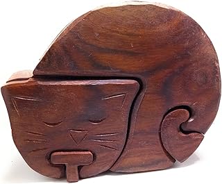Lify All Natural Exotic Woods Puzzle Box, with Sliding Wooden Key Lock, Sliding Cover and Inner Lid to Hidden Compartment....