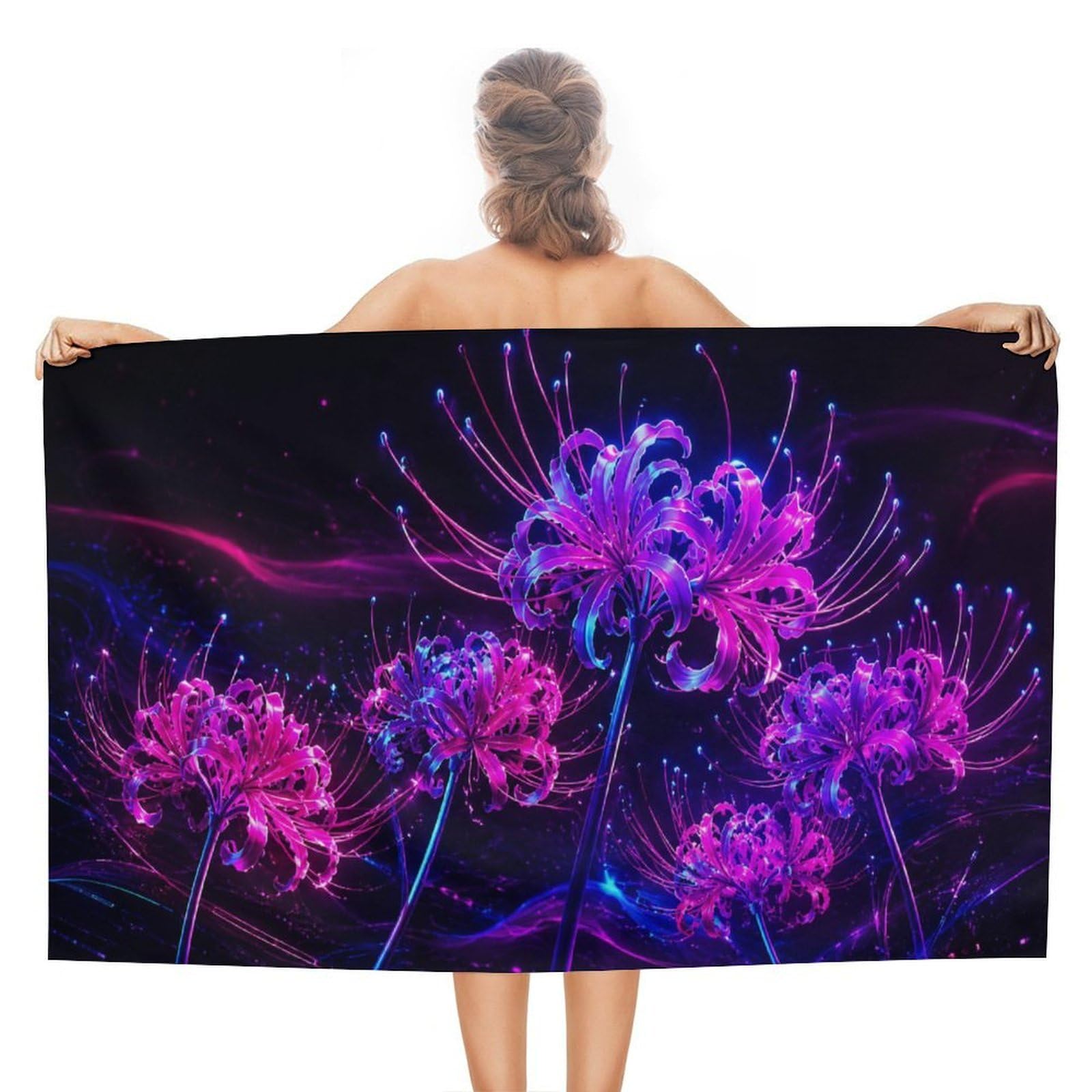 Anceky Neon Flowers Cosmic Glow Oversized Beach Towel Quick Dry Sand Free Microfiber Travel Towel Lightweight Multi Purpose Beach Blanket Pool Gym Bath Towel 51x31 in