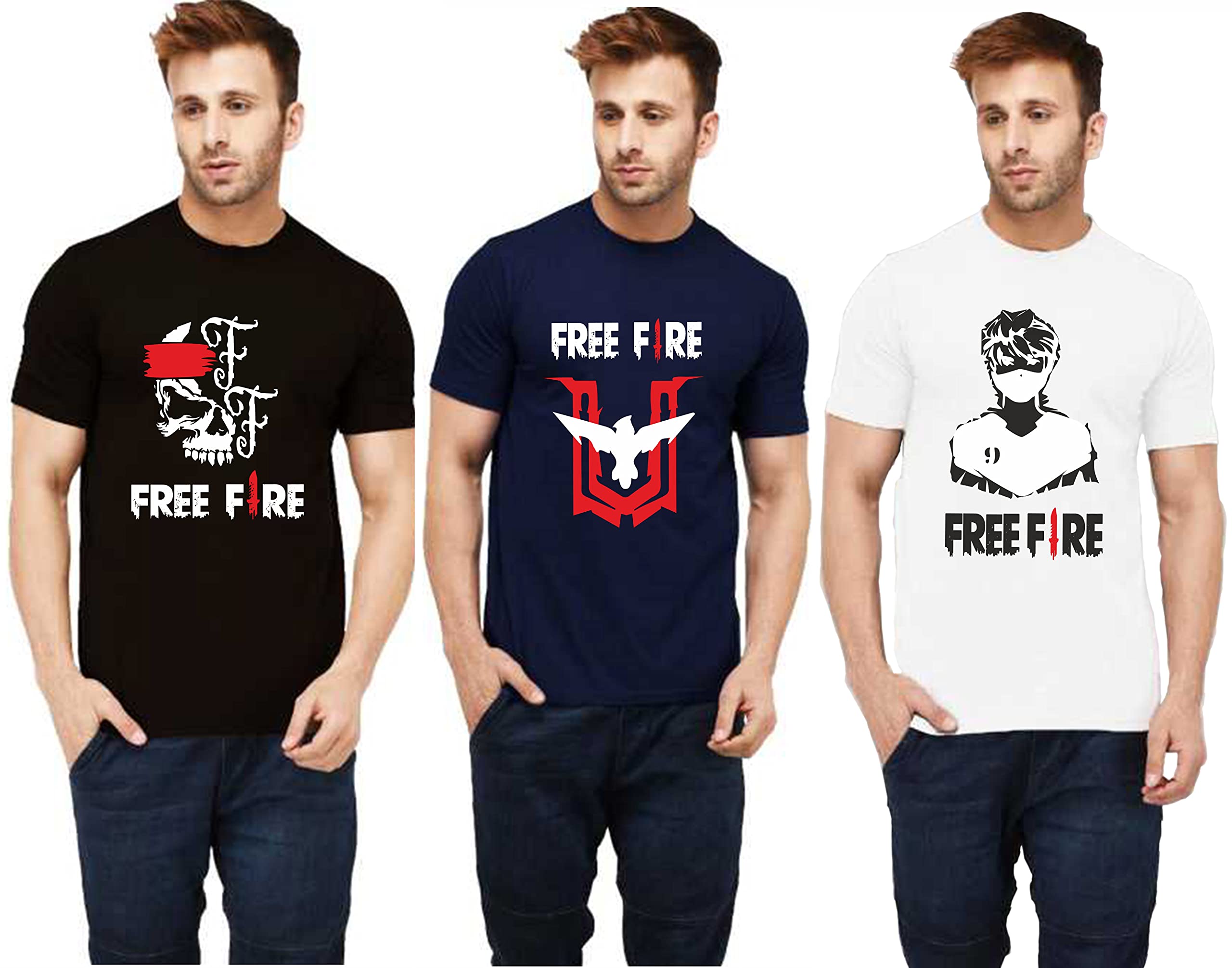 Men's Cotton Free Fire Combo T-Shirt (Pack of 3) | Combo Free fire t Shirts