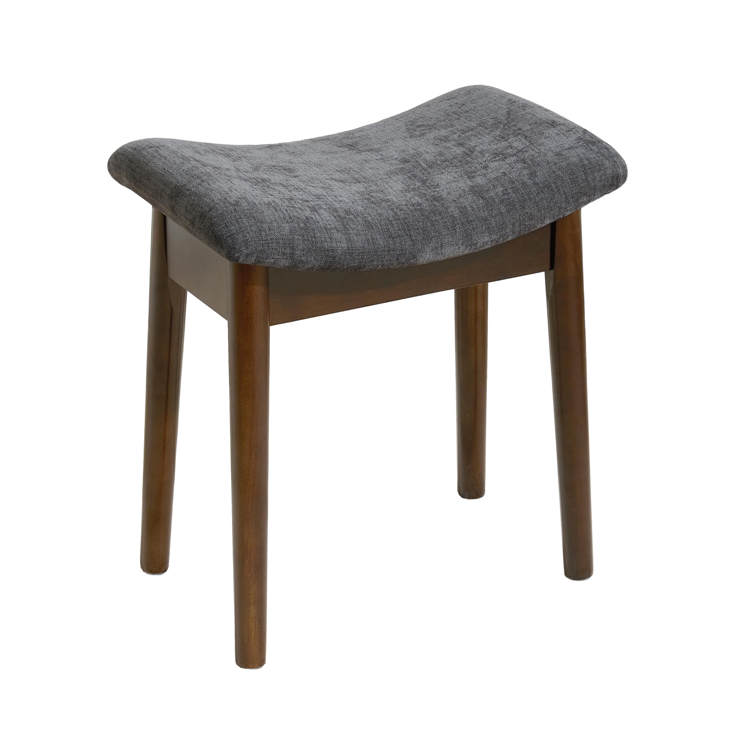 royal windsor vanity stool with saddle cushion, 18 inch makeup vanity chair for living room, morden foot stool ottoman piano bench, upholstered vanity bench seat for bedroom, dark grey
