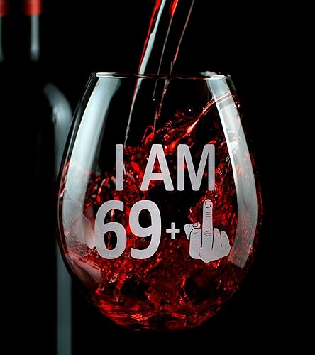 Miniatura 5 de Promotion & Beyond Copa de vino sin tallo con gráfico de dedo de 69 + 1 70 años, divertido regalo de cumpleaños para amigos