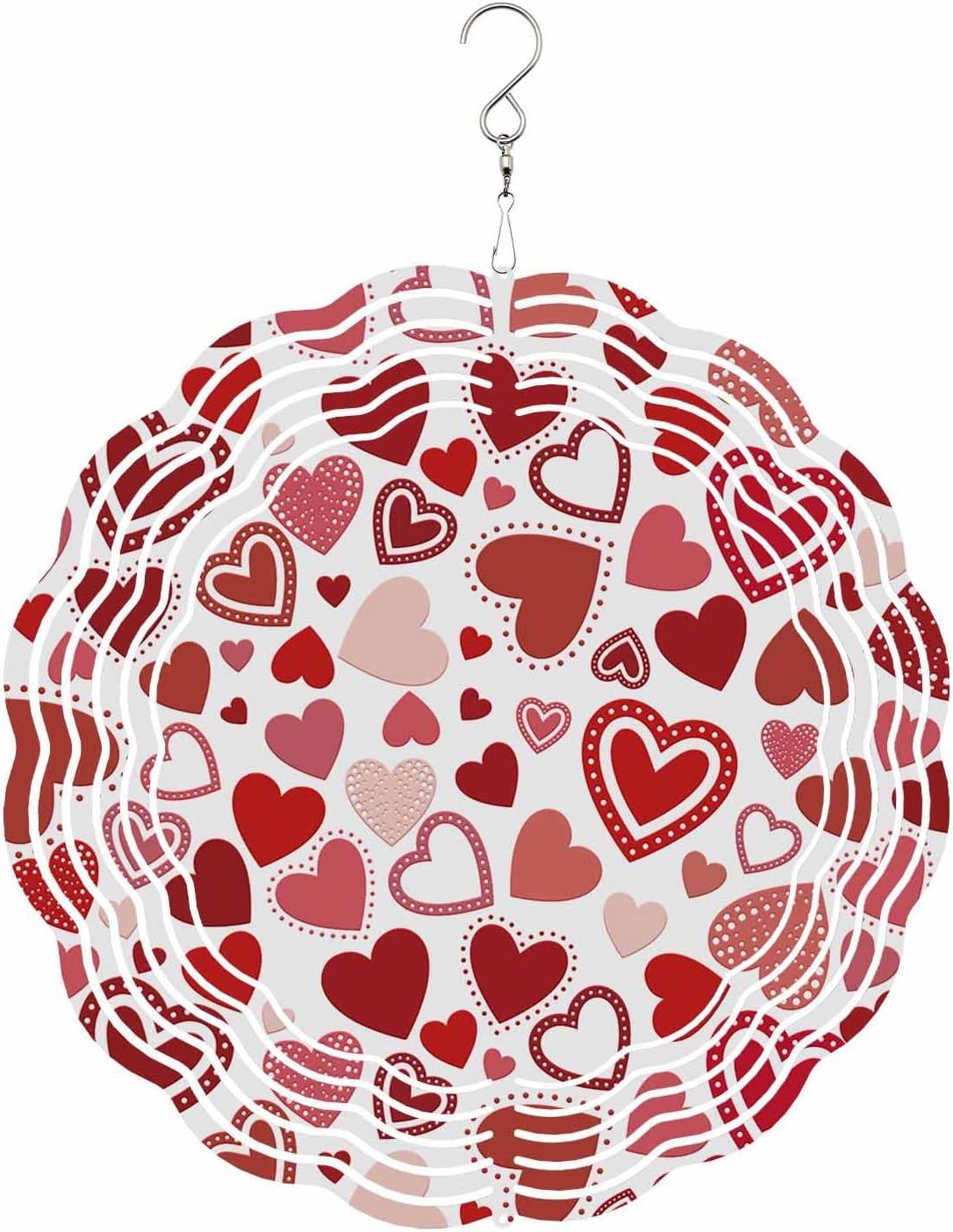 Valentine's Day Heart Background Wind Spinners for Yard and Garden, Metal Wind Spinner Hanging for Outdoor Indoor, Red Pink Love Porch Garden Wind Sculptures Spring Summer Ornament Spinner 12''(Round)