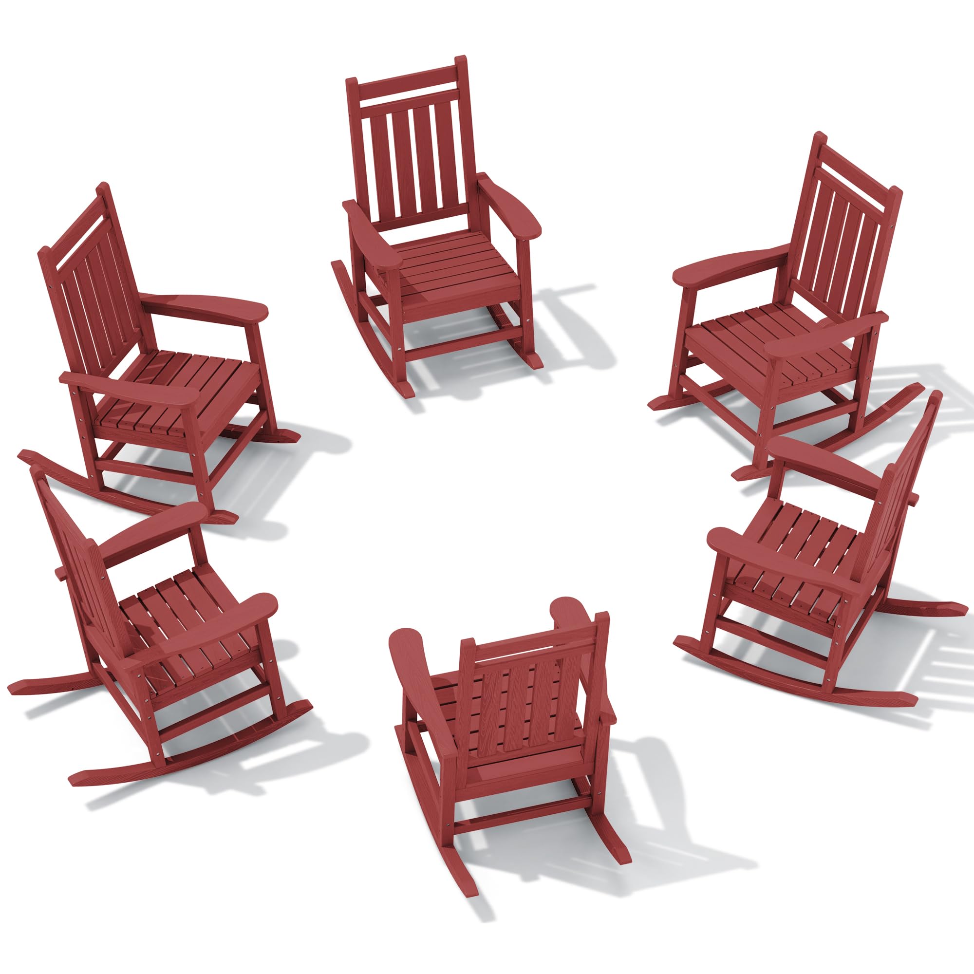 SERWALL Outdoor Rocking Chair Set of 6, Oversized Rocker, Crimson Red