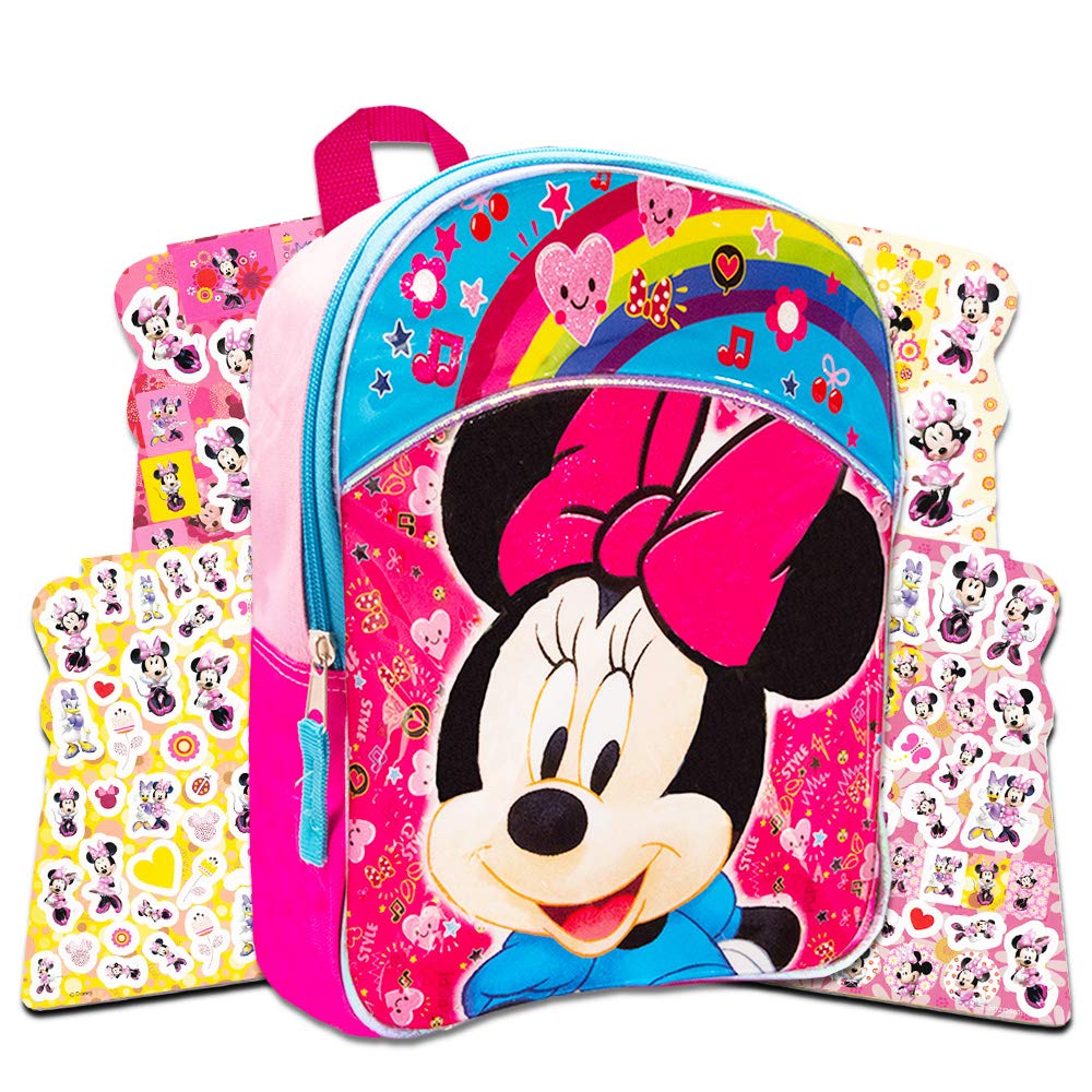 Disney Toddler Minnie Mouse Preschool Backpack Bundle - Deluxe 11 Inch Minnie Mouse Mini Backpack with Stickers