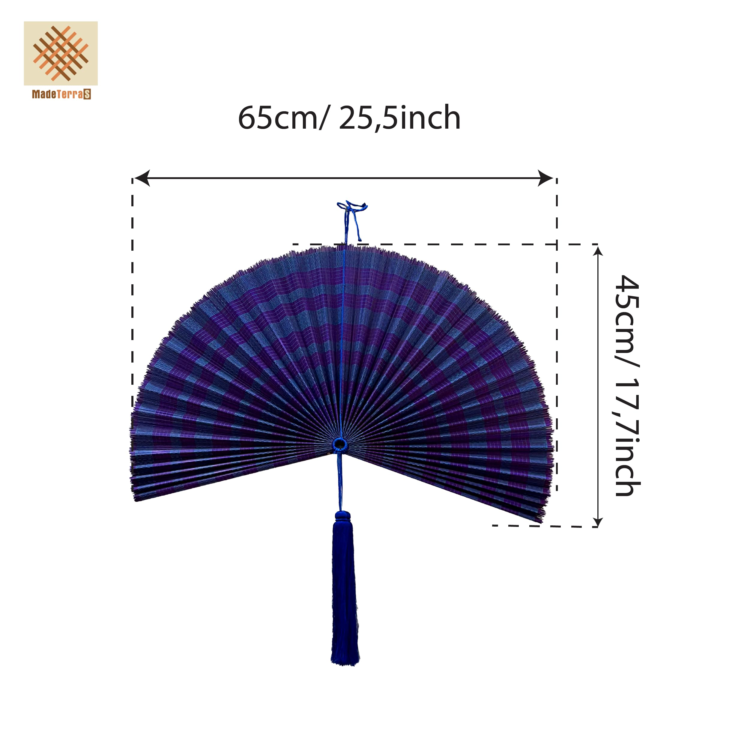 MadeTerra S Decorative Folding Fans, Bamboo Fan Large Bamboo Fan Wall Art Hanging Decor Folding Fan 25.5 x 17.7 inch BLUE