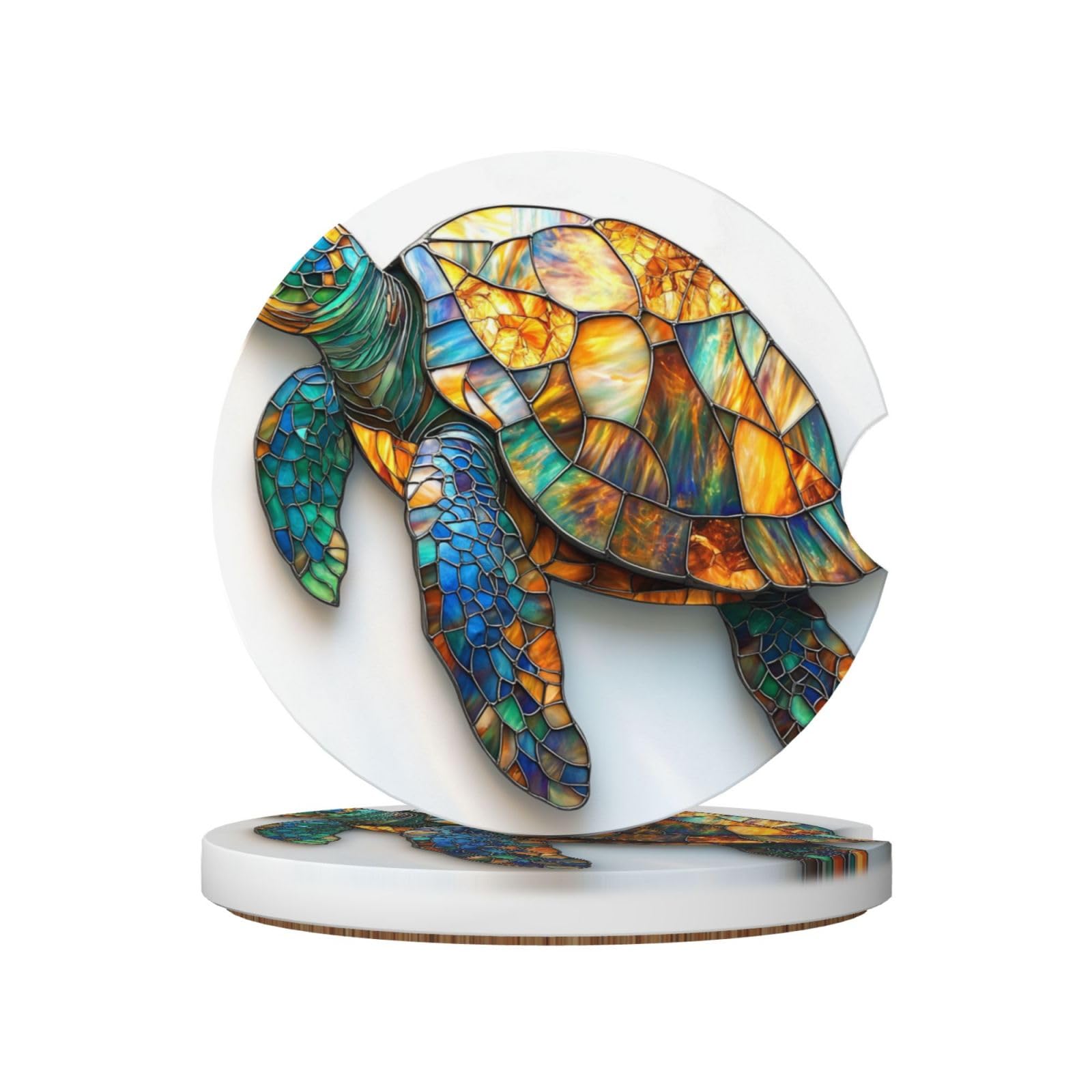 Stained Glass Large Sea Turtle Ceramic Coasters,2pcs
