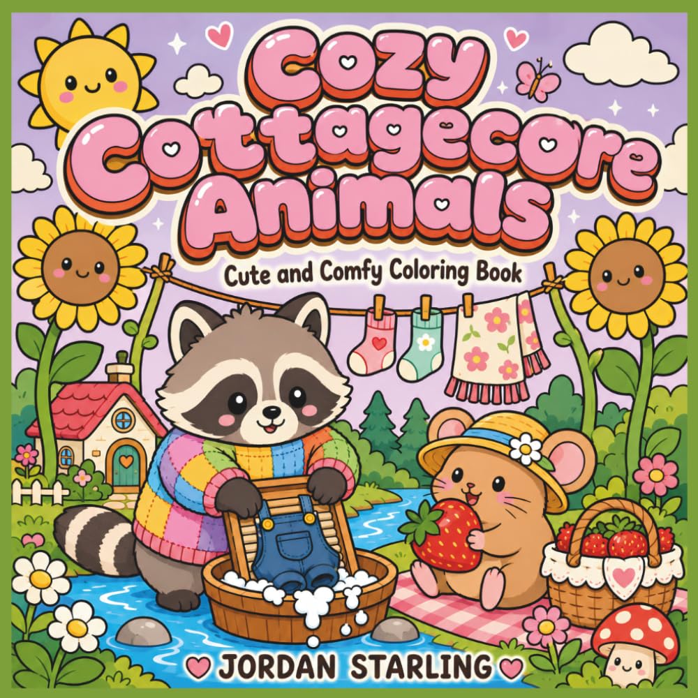 Cozy Cottagecore Animals: Cute and Simple Kawaii Cottagecore Forest Animals Coloring Book for Adults and Teens (Cozy Cottagecore Coloring)