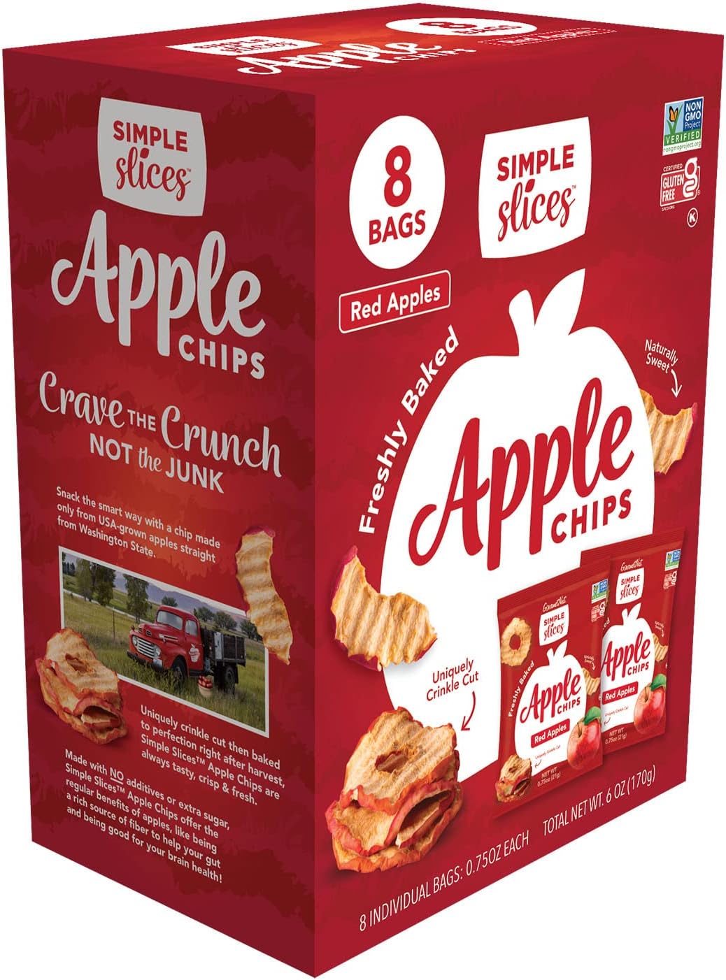 Gourmet Nut Organic Baked Apple Chips, USA Grown Dried Apples, Healthy Vegan Snack For Adults & Kids, Naturally Sweet, No Added Sugar, Red Apples,.75oz Individual Bags(8 Pack Box)