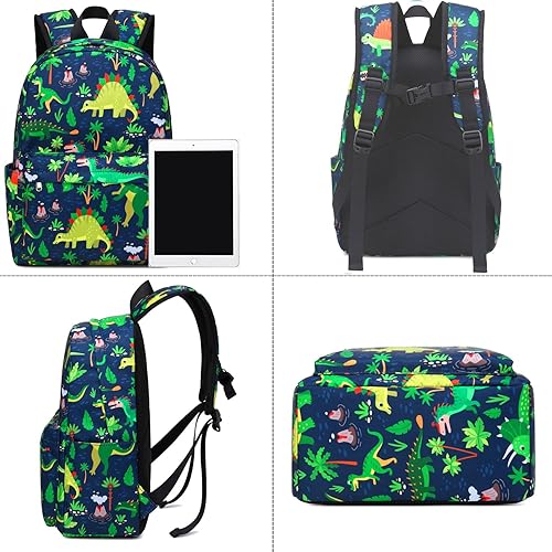 Miniatura 2 de JSQDAGZH Mochilas para niñas y niños, mochila escolar con lonchera y estuche para lápices, Verde, Dinosaurio verde