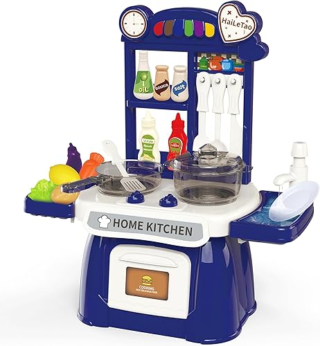 Miniatura 6 de Juego de cocina para niños pequeños con sonido y luz, juego de cocina de simulación, juego de cocina para niños, fregadero de juego con agua