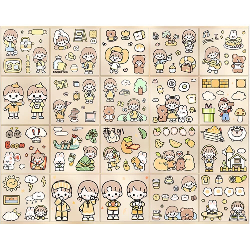 Inder Tiradou Transparent Butter Rabbit Diary PET Waterproof Kids Sticker For Mug Tea Cup Water Glass Stickers (Yellow-20Pcs)