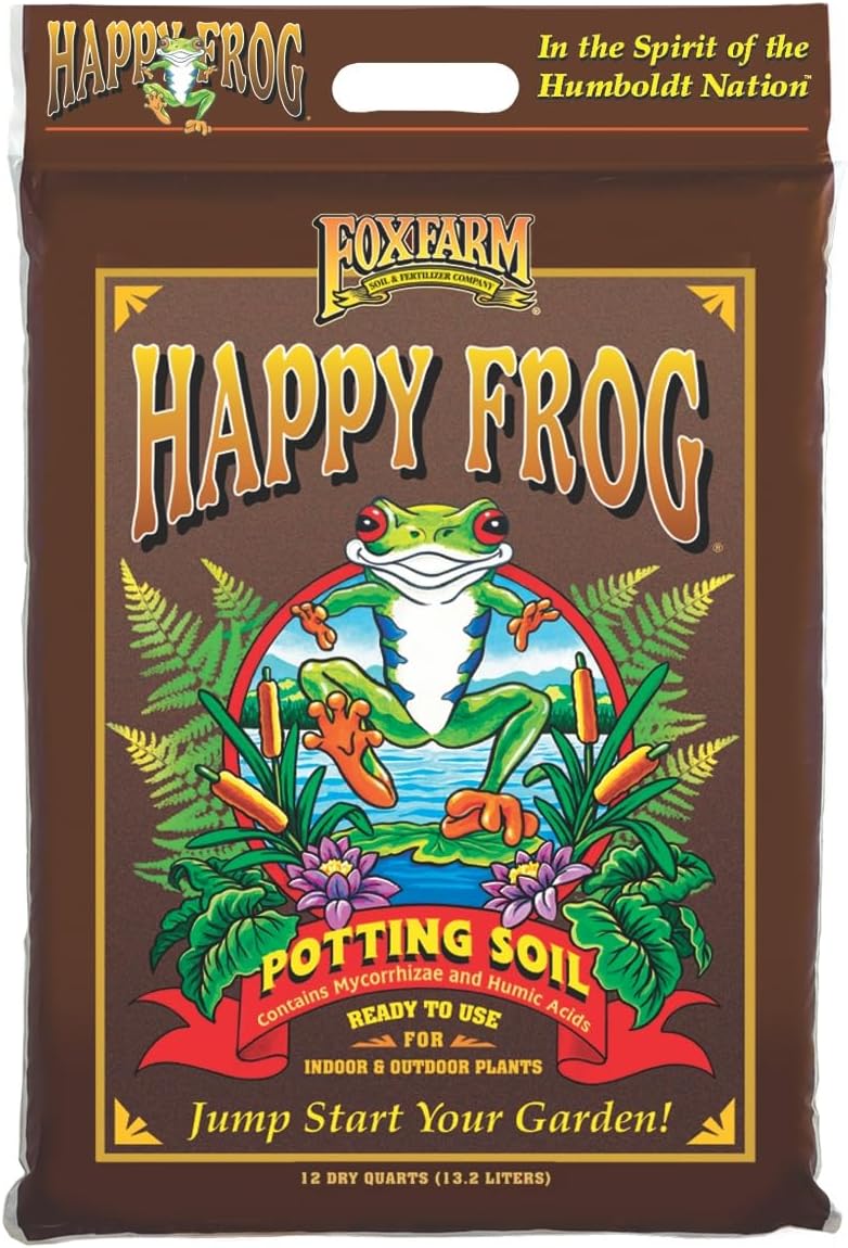 FoxFarm Happy Frog Potting Soil - Ready-to-Use Amended Container Blend with Soil Microbes, Earthworm Castings, Bat Guano, and Aged Forest Products for Indoor & Outdoor Plants - 12 Quart