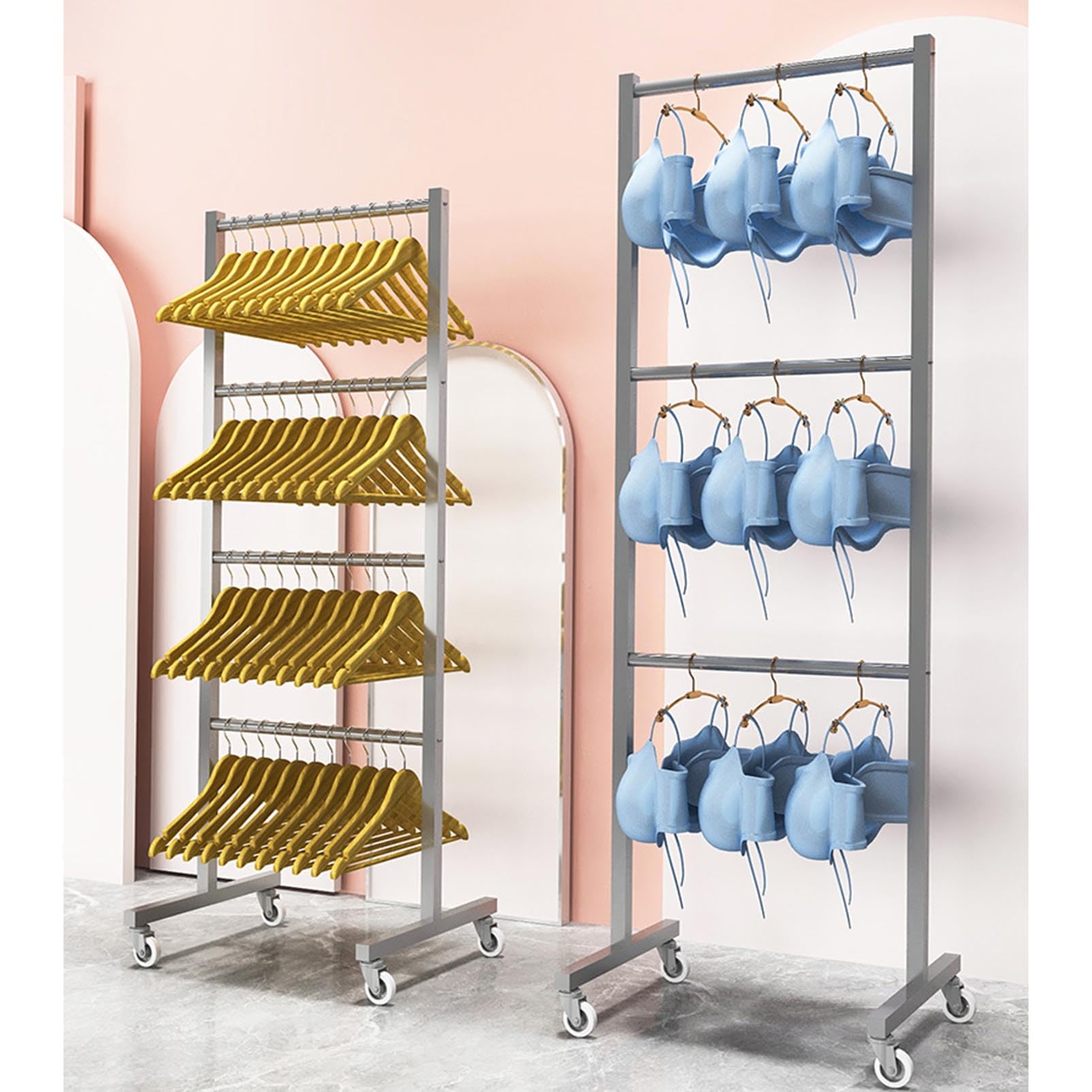 LYGXWJFC Apilador de Almacenamiento para Perchas – Estante Organizador para Perchas de Ropa móvil con Ruedas para Bufandas, Toallas, Sujetadores y Pantalones – Ideal para Tienda de Ropa o lavandería