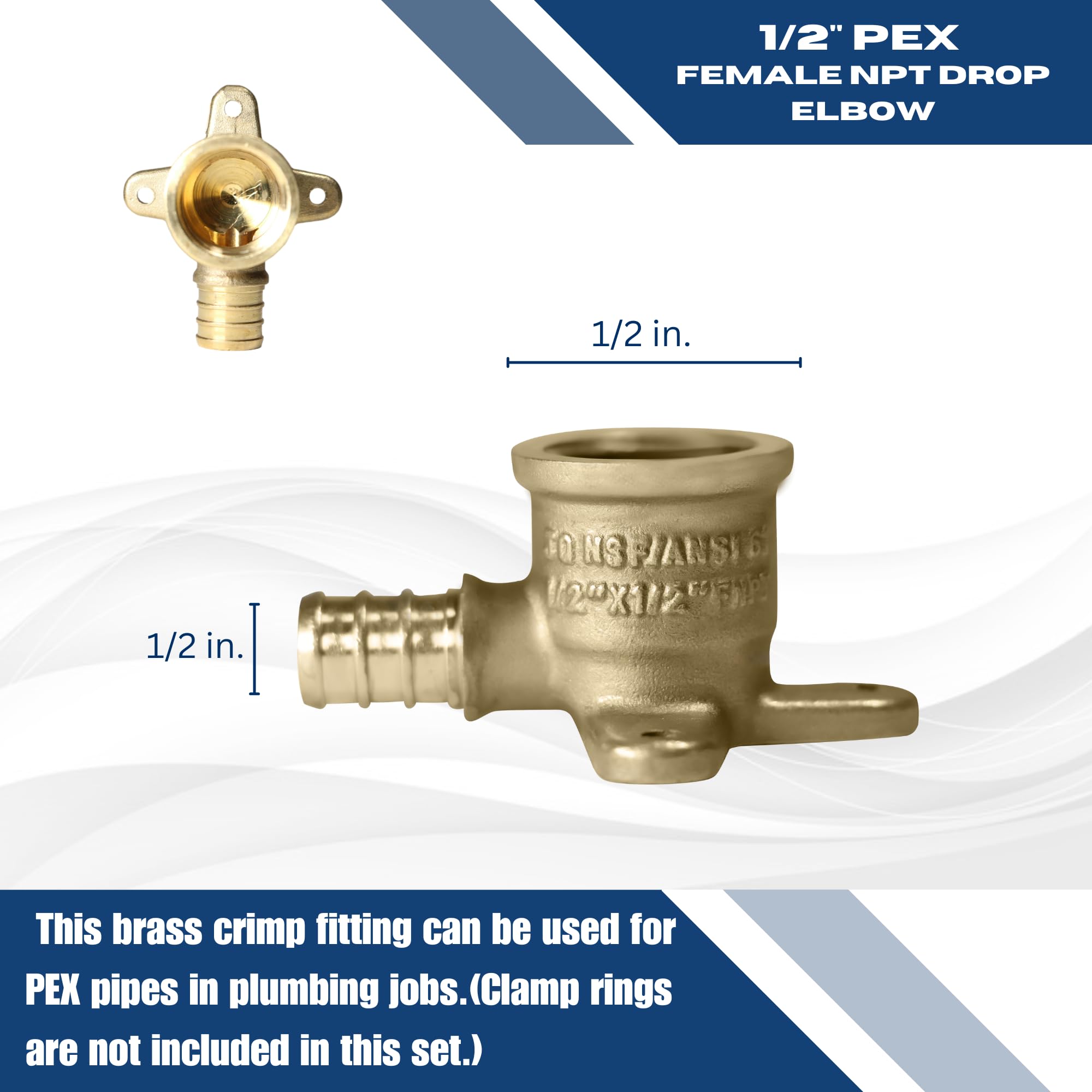 10 Pack XFITTING 1/2” Pex A X 1/2” Female Elbow With Drop Ear – Expansion Type