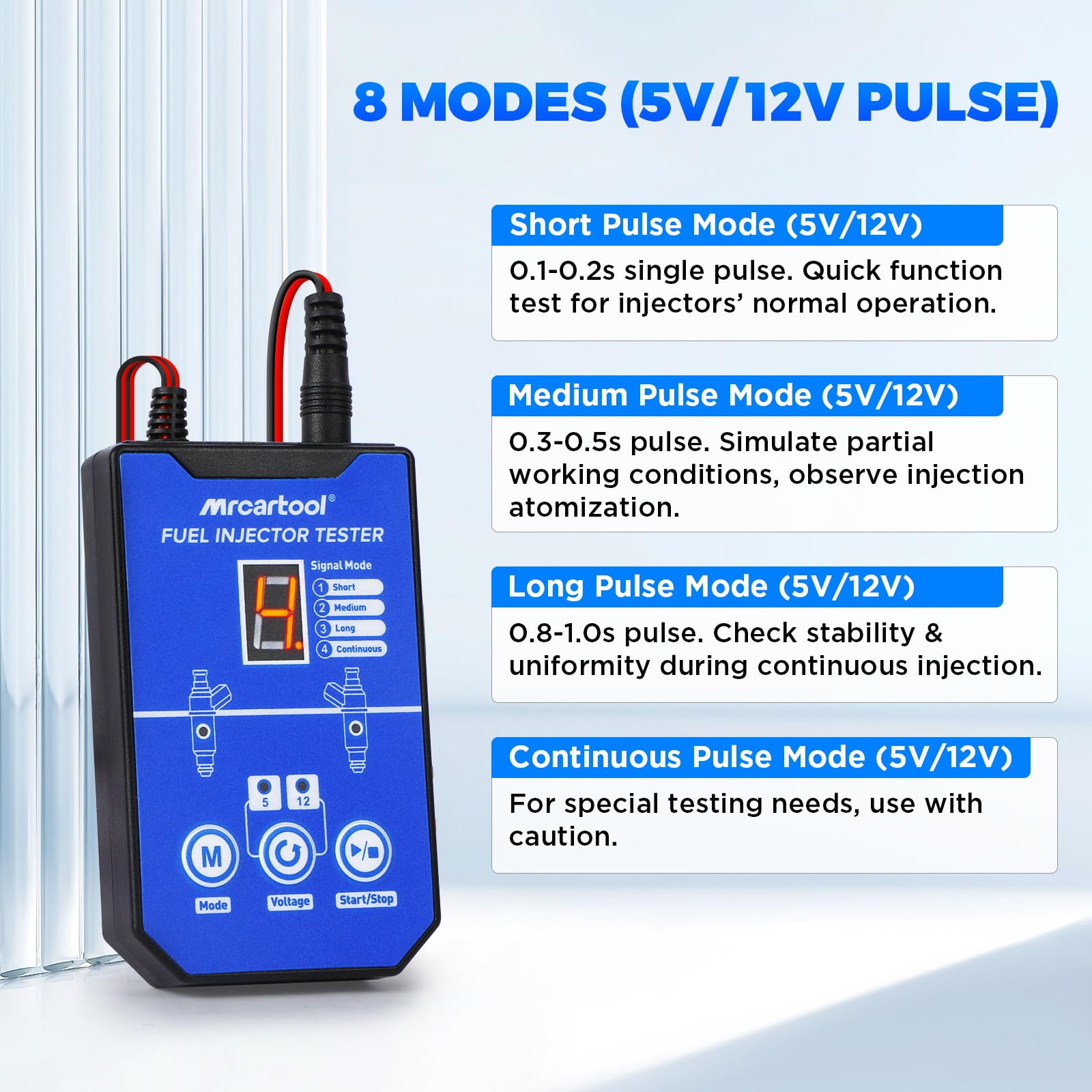 Equipo de prueba y limpieza de inyectores de combustible automotriz EFI GDI con 6 adaptadores (5V/12V), 4+4 modos de impulso, herramienta universal para inyectores de combustible