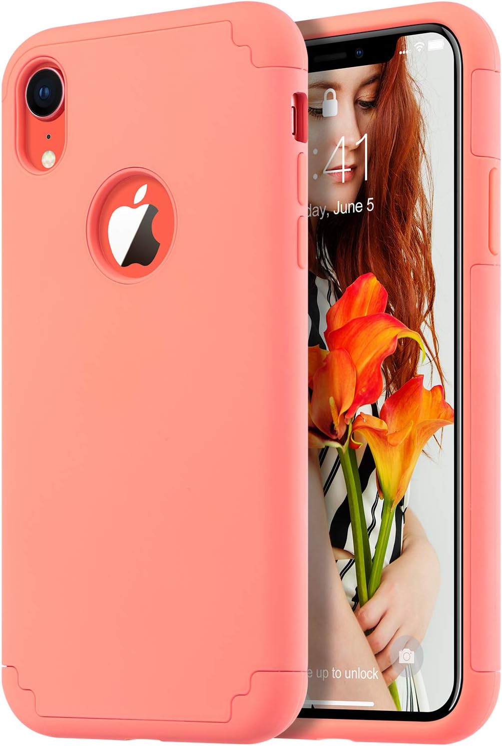ULAK iPhone XR Case, Slim Fit Dual Layer Hybrid Hard PC Back Cover with Shock Absorption Soft Silicone Interior Anti Scratch Protective Case for iPhone XR 6.1 inch, Orange