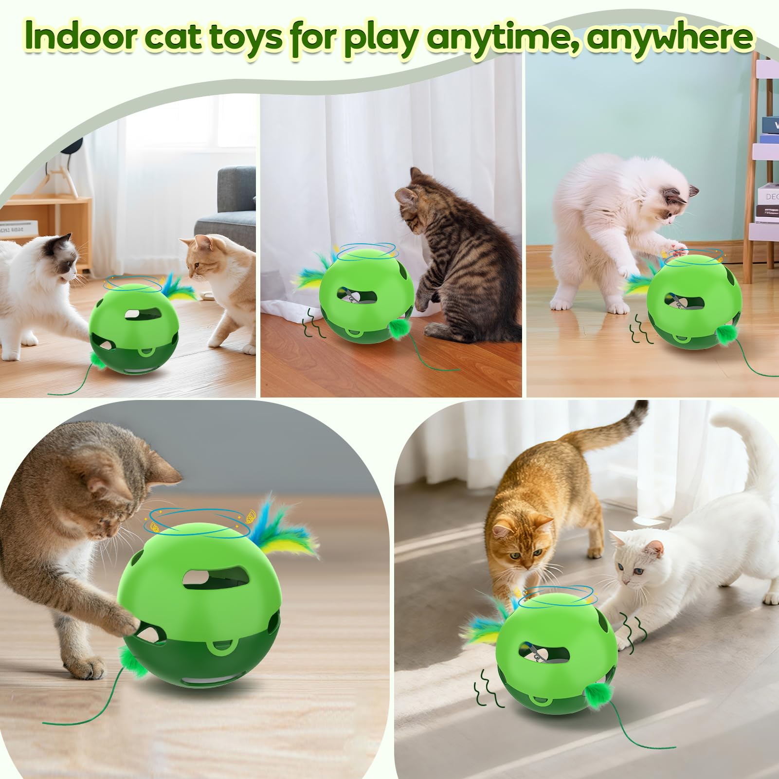 Muhhiba Interaktives Katzenspielzeug, Unregelmäßig rotierende Feder Katzenspielzeug Ball, Automatisches Kätzchenspielzeug, Perfekt für gelangweilte Indoor-erwachsene Katzen