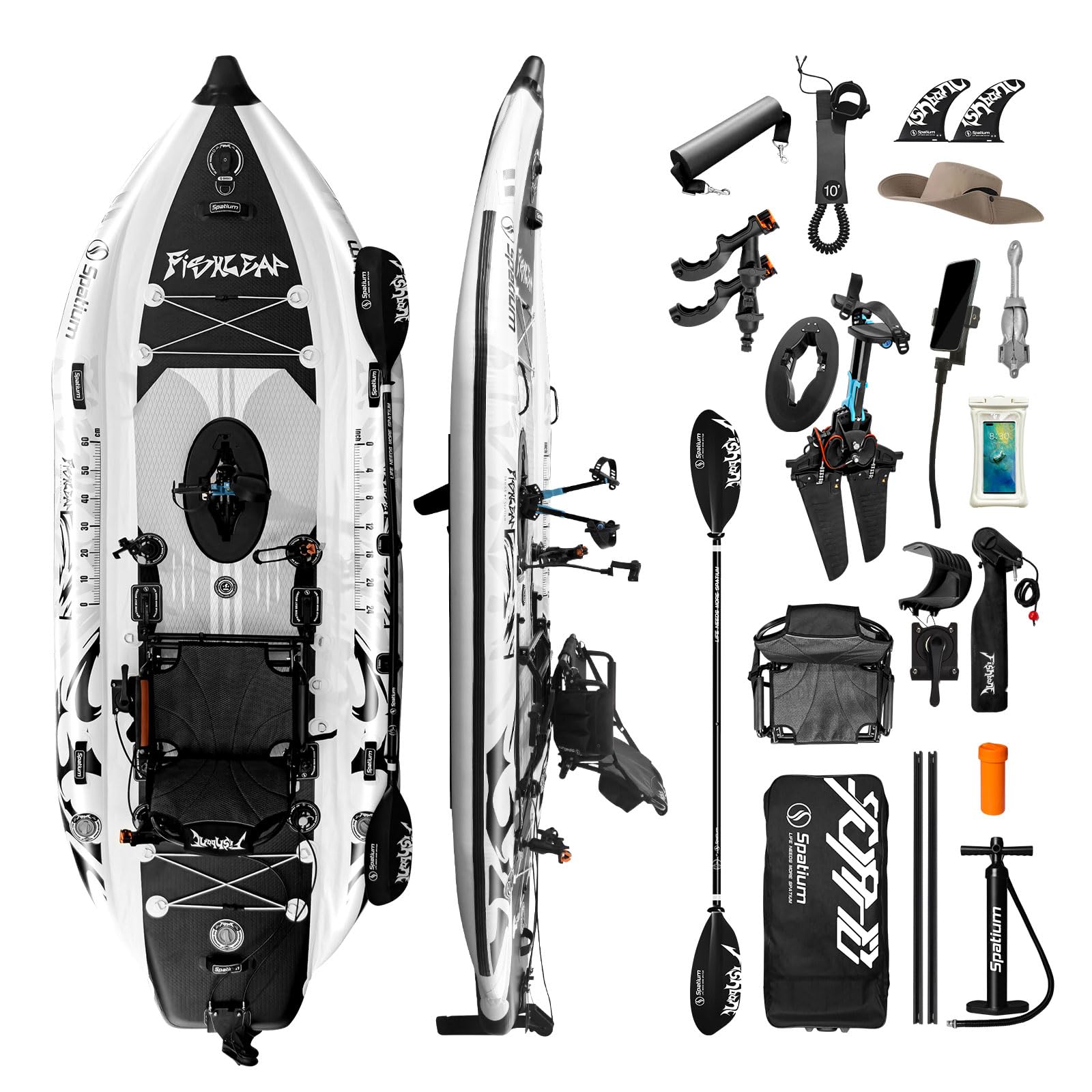 Spatium Pedale seduto sulla parte superiore, per pesca, kayak, design anti-collisione, con sedile girevole a 360°, extra larghezza, barca gonfiabile per adulti, adatta per fiumi, oceani, laghi