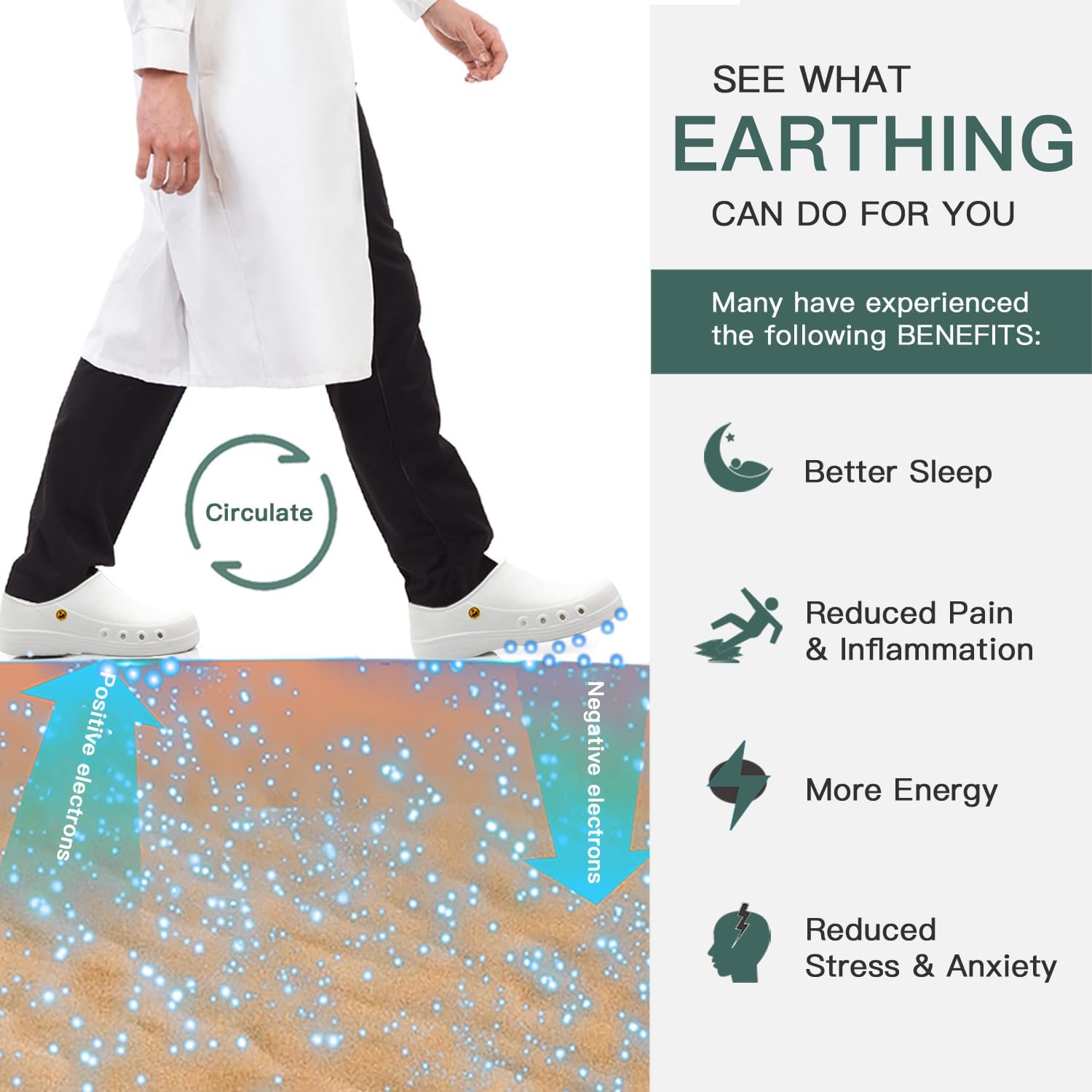 earthinglife Grounding Clogs with Adjustable Strap Super Soft Graphene Enhanced Rubber Grounding Footwear for Men Women - Image 7