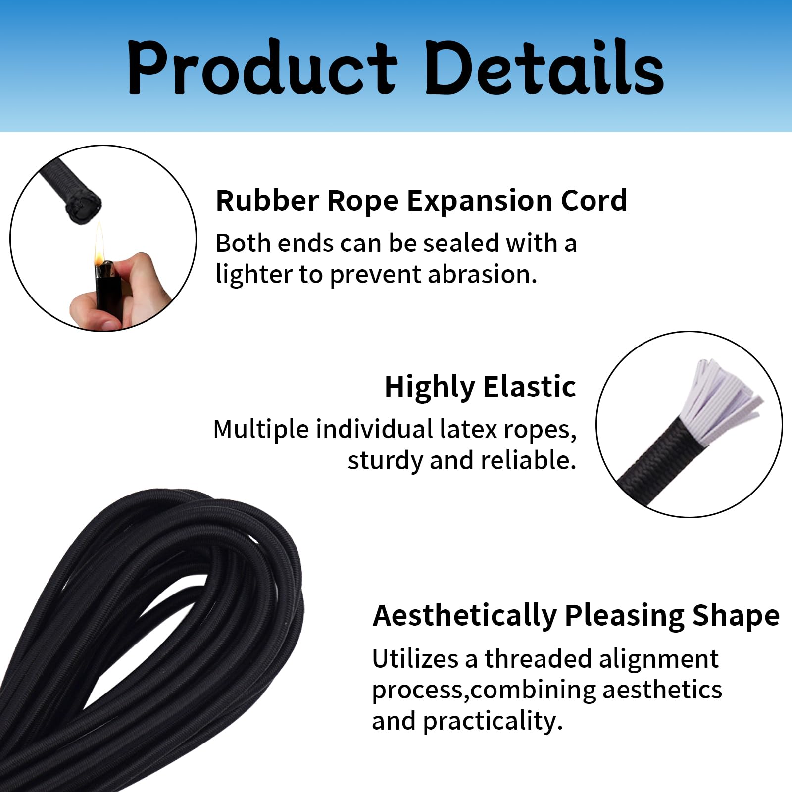 FOGAWA Cuerda Elastica 6mm X 10m, Cuerda De Goma Negro, Tensores