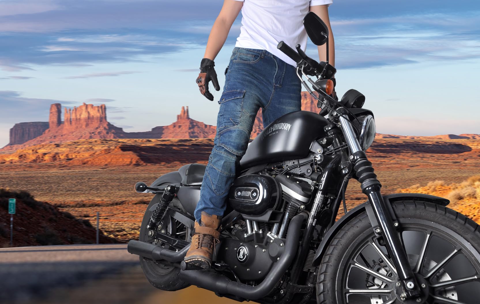 Pantaloni Moto Uomo con Protezioni Jeans Elastico Invernale Estivo
