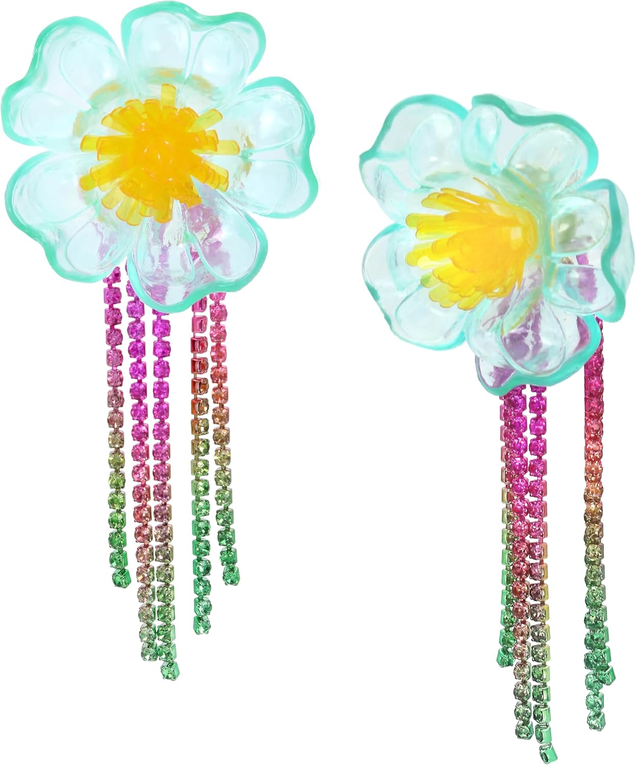 Betsey Johnson Womens Flower Fringe Chandelier Earrings