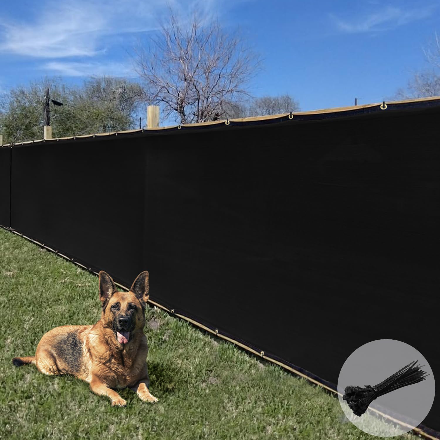 E&K Sunrise 8' x 15' Privacy Fence Screen with Grommets, Outdoor Windscreen Fence Covering Privacy Screen UV Blockage for Backyard Garden Patio, Zip Ties Included (Black)