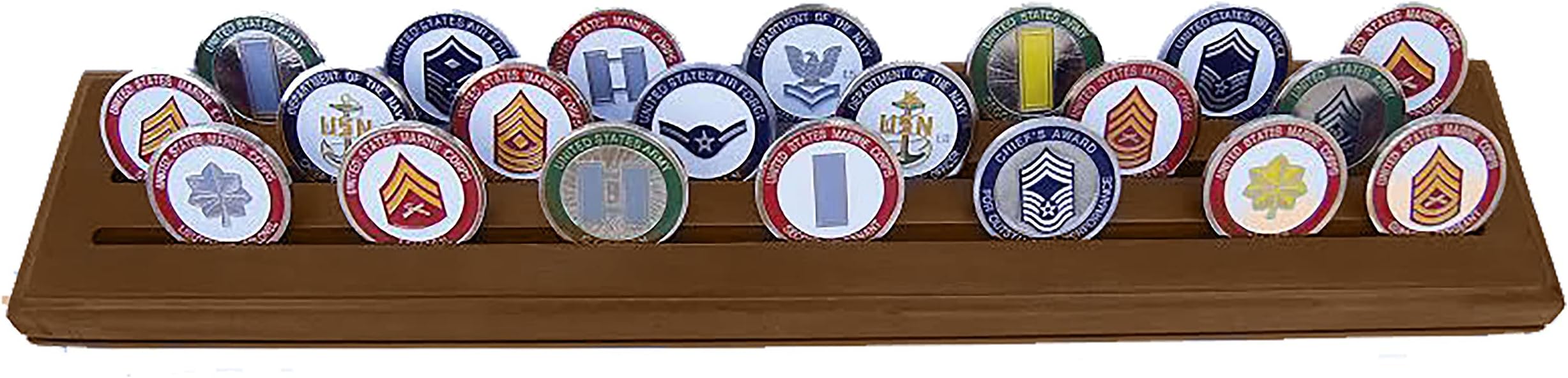 DECOMIL Challenge Coin Holder, Military Coin Display Case Solid Walnut - Large - 3 Rows