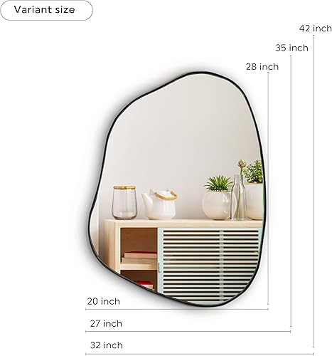 Miniatura 6 de Espejo de pared irregular asimétrico de 35 x 27 pulgadas, espejo decorativo con marco de madera para sala de estar, dormitorio, baño, entrada, sobre