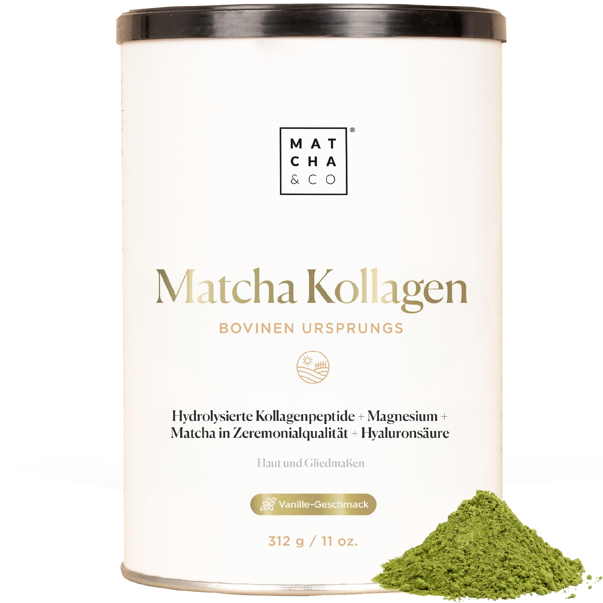 Matcha & CO Kollagenpulver 300 g mit Magnesium, Hyaluronsäure und Vanille-Geschmack