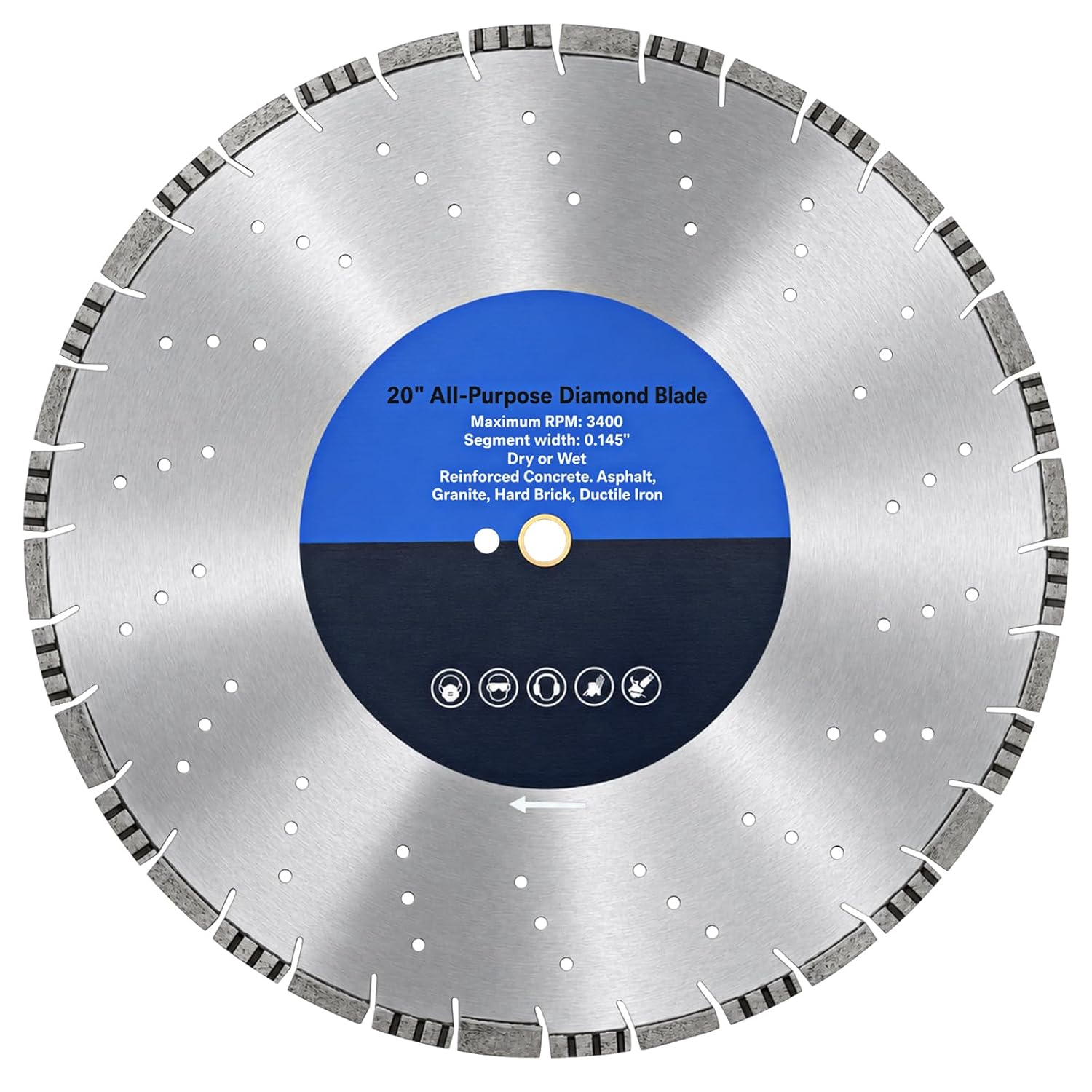 20 Inch General Purpose Diamond Saw Blade Segmented Laser Welded Diamond Blade Dry/Wet Cutting for Hard/Reinforced Concrete, Asphalt, Masonry, 7-5/8" Cutting Depth, 1" Arbor