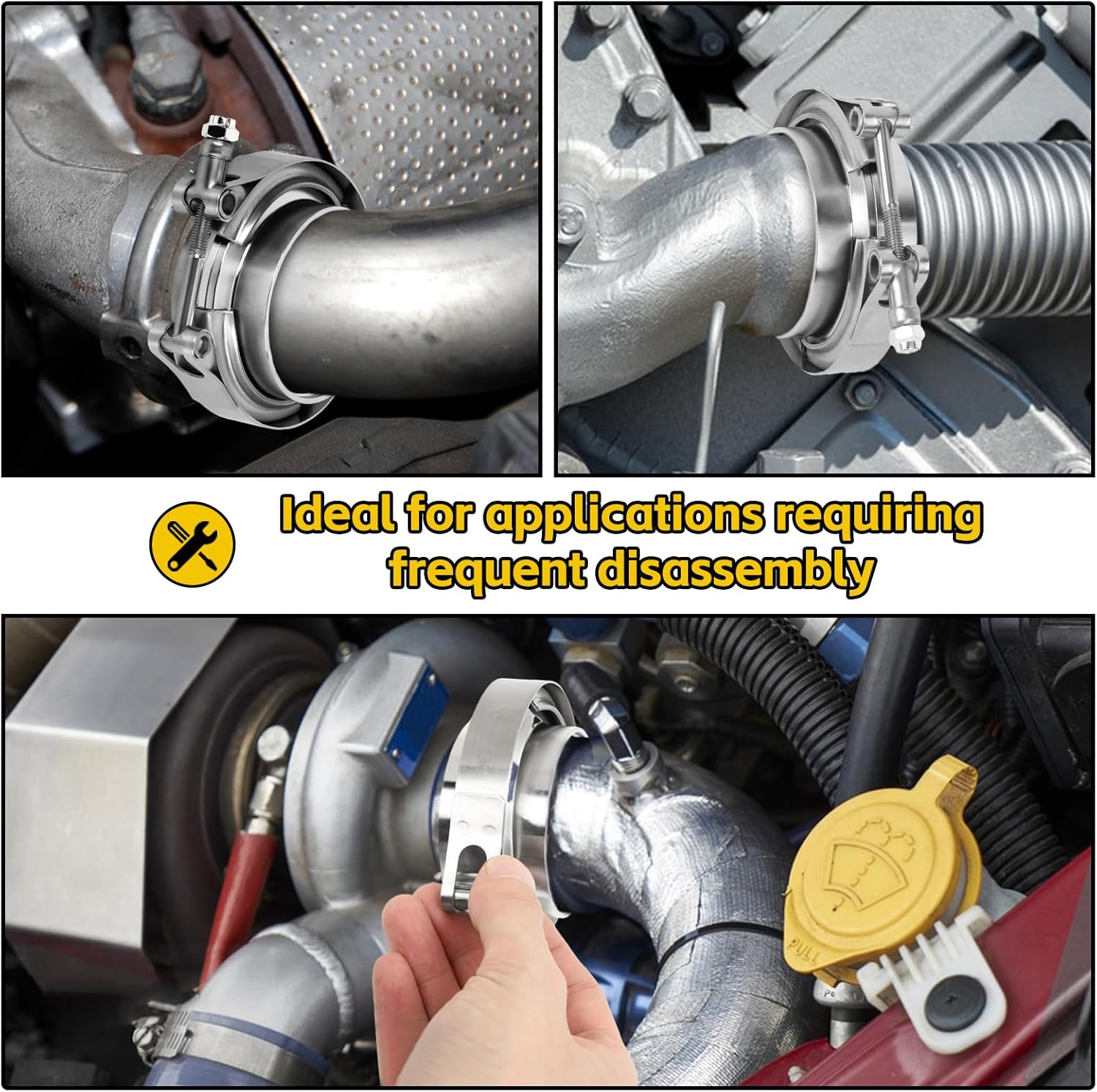 V Band standard Clamp Butt Joint 304 Stainless Steel Band Lap Joint Band Clamp Stainless Steel for Pipes Silver (2, 2.0 inch)