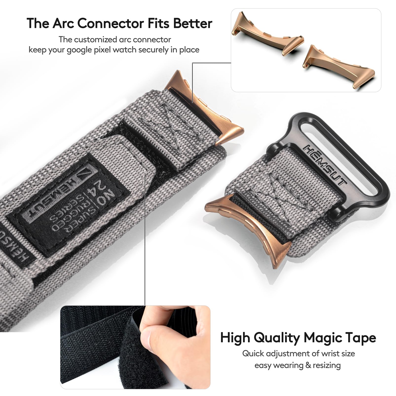 SMITHA Compatible with Google Pixel/Pixel 2 /Pixel 3 41mm Watch, NOT FOR Pixel 3 45mm, Hoop and Loop Watch Band, Military Strap for Google Smart Watch