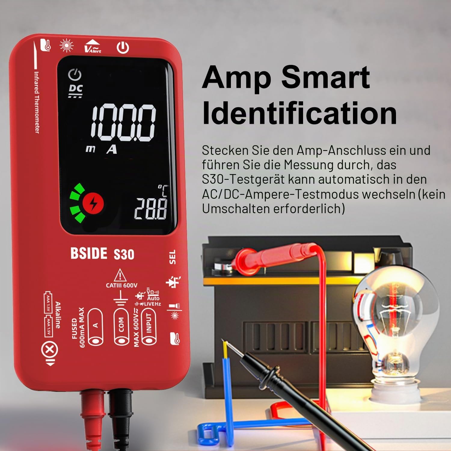 BSIDE S30 Smart Digital Multimeter Hochspannung Diode LED Tester IR Thermometer 3 in 1 mit Doppelter Leistung 9999 zählt Farbdisplay Stromprüfer Spannungsprüfer Durchgangsprüfer Ohm Kapazität Tester